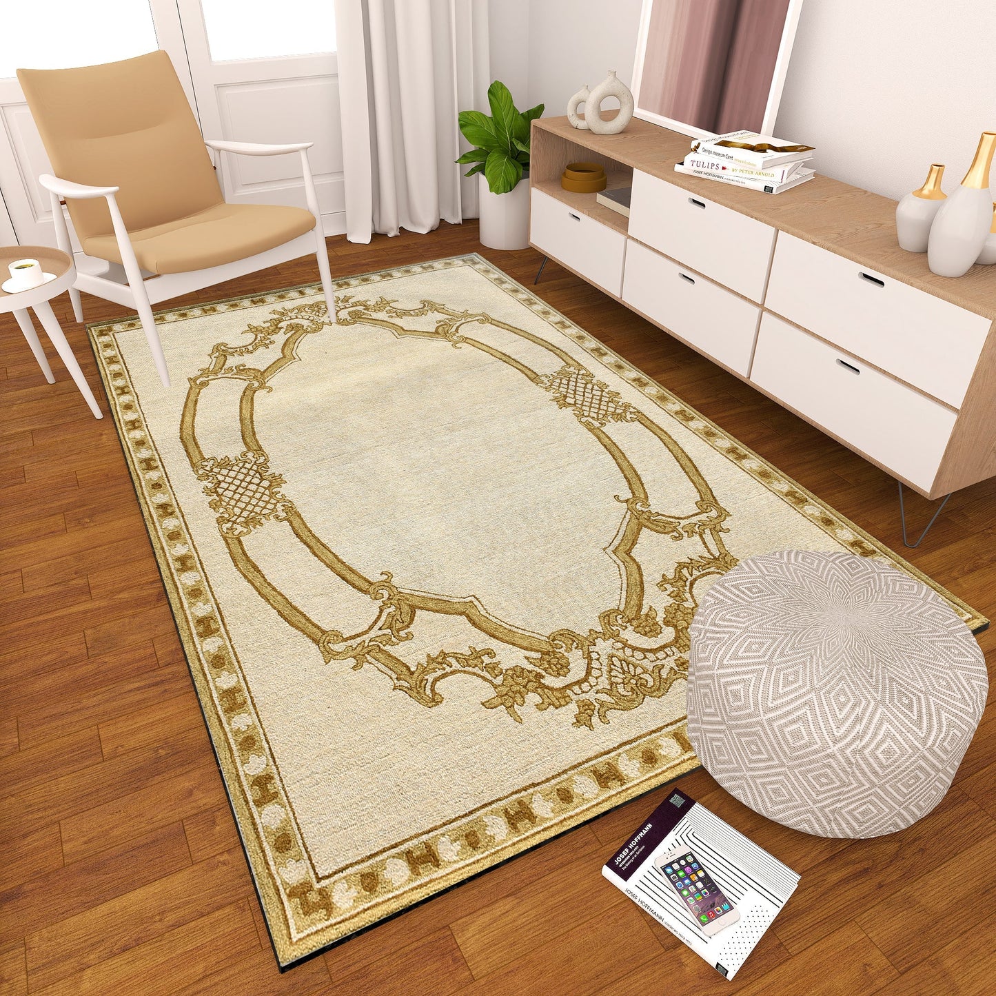 Premium Hand-Tufted Rug Made of 100% Wool - Augustan Gold - 3x5 Feet