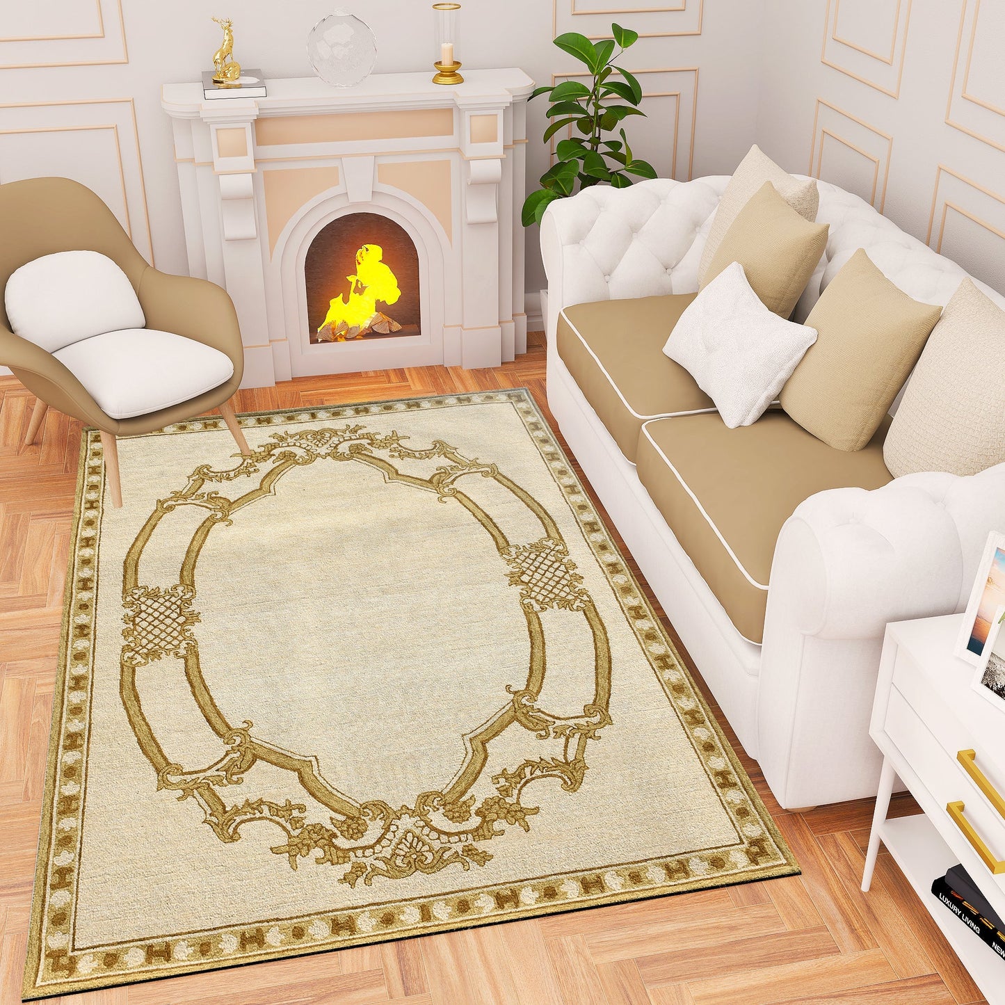 Premium Hand-Tufted Rug Made of 100% Wool - Augustan Gold - 3x5 Feet