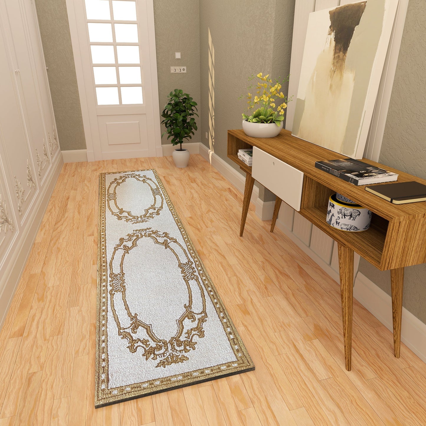 Premium Hand-Tufted Rug Made of 100% Wool - Augustan Gold - 2x10 Feet