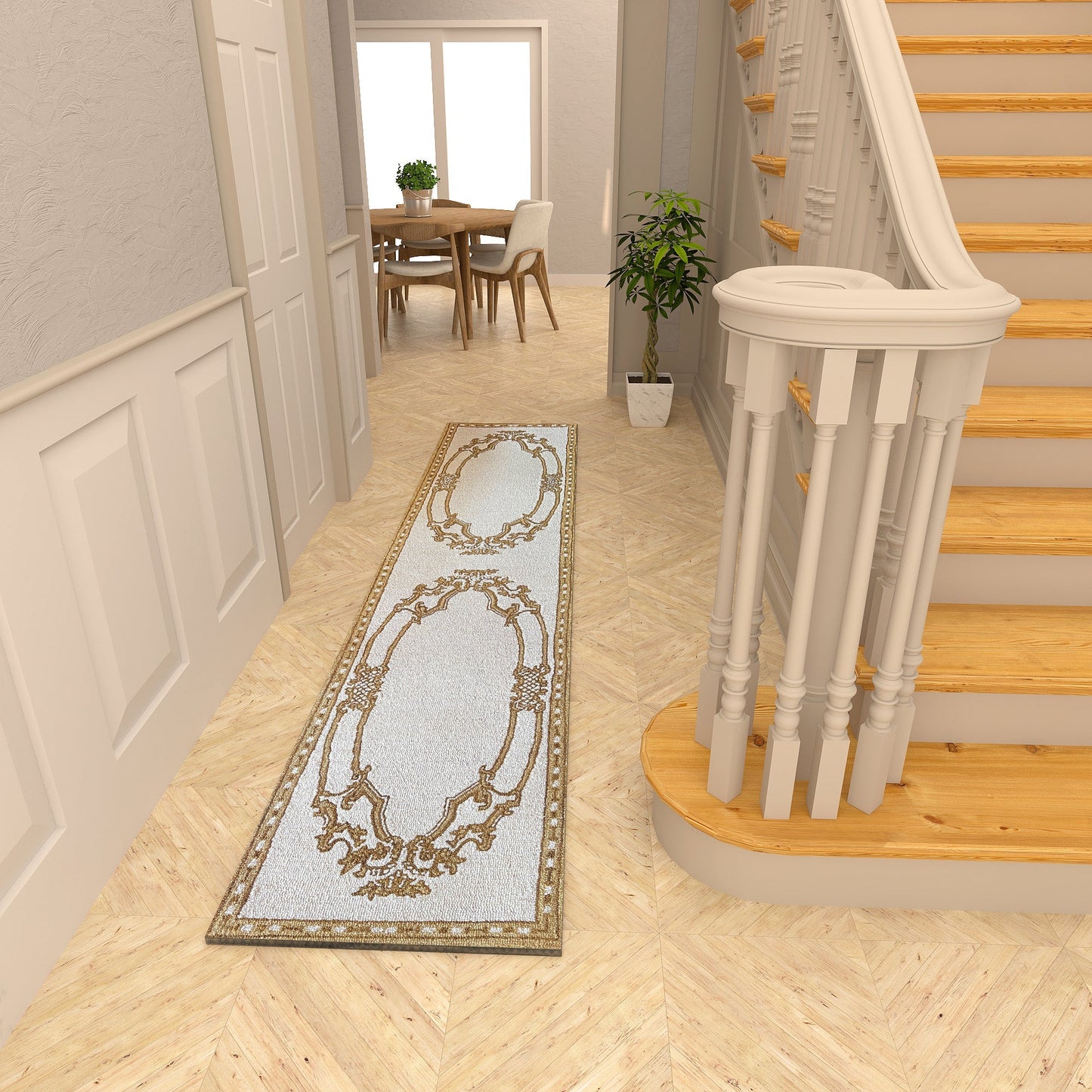 Premium Hand-Tufted Rug Made of 100% Wool - Augustan Gold - 2x10 Feet
