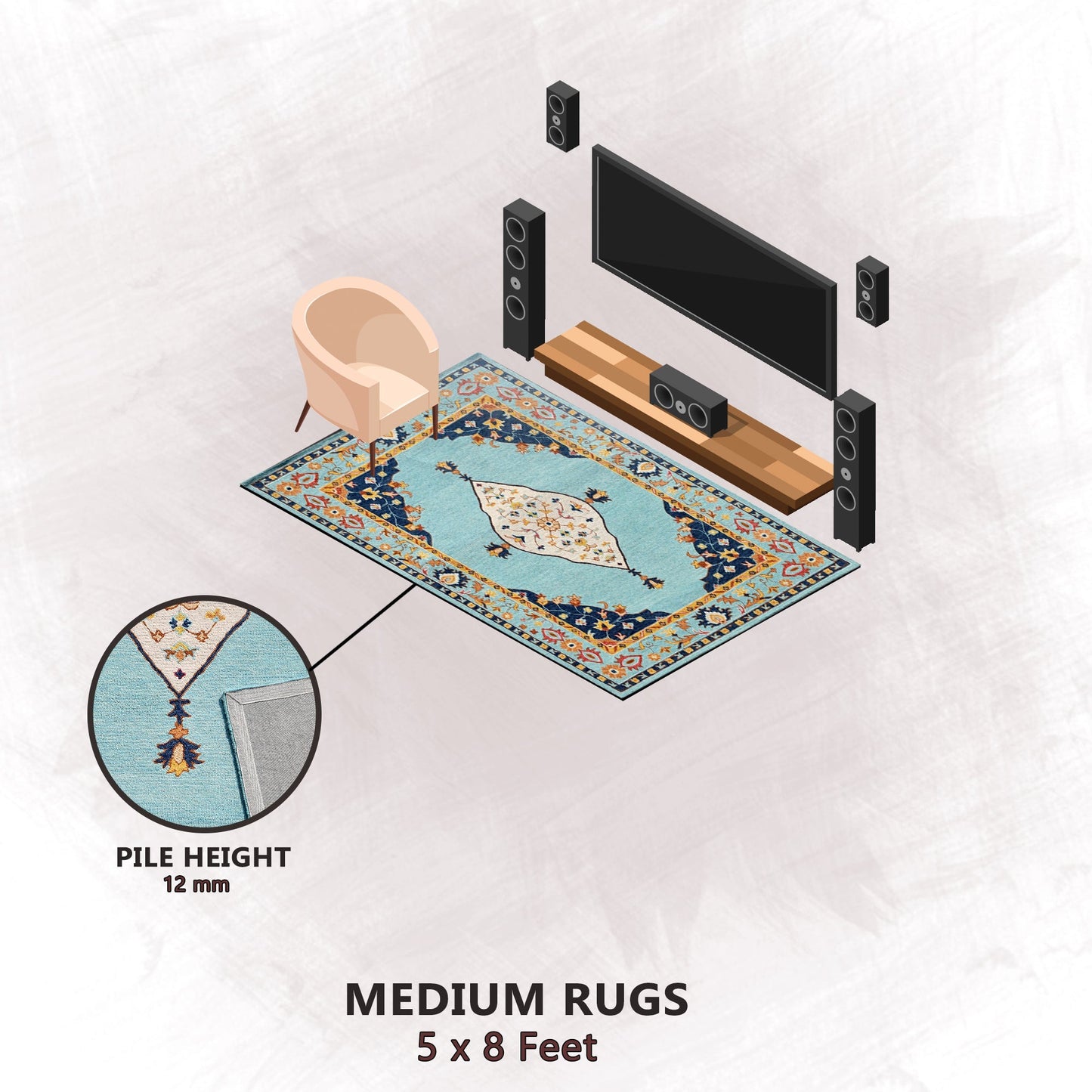 Premium Hand-Tufted Rug Made of 100% Wool - Aydin Sky - 5x8 Feet