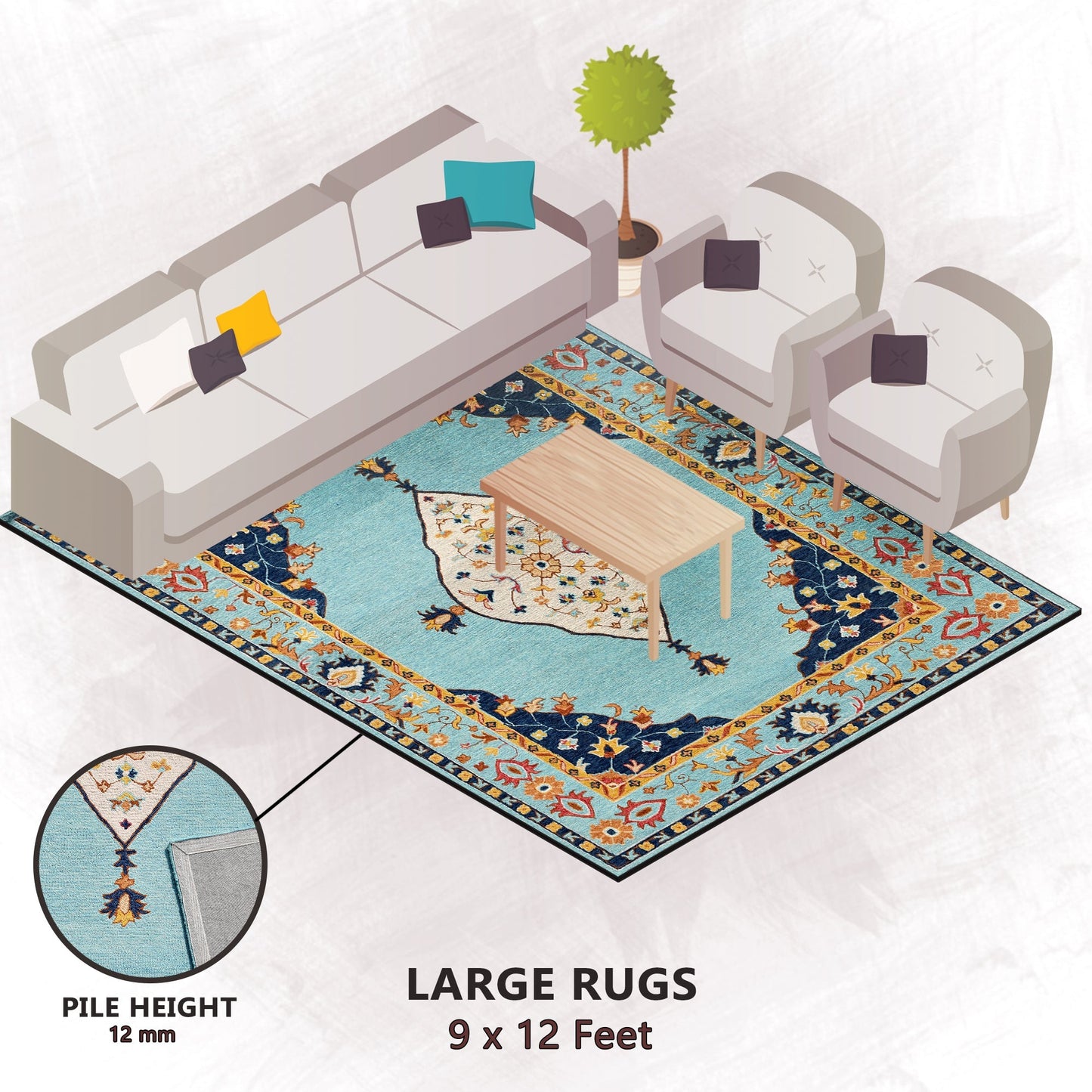 Premium Hand-Tufted Rug Made of 100% Wool - Aydin Sky - 9x12 Feet