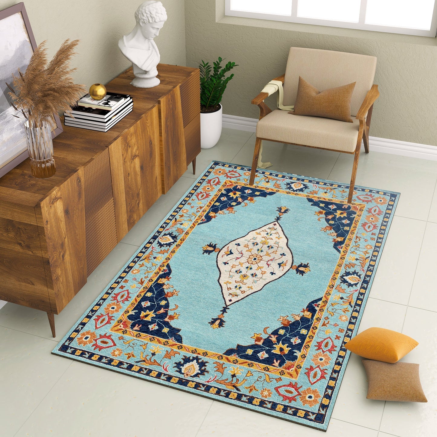 Premium Hand-Tufted Rug Made of 100% Wool - Aydin Sky - 5x8 Feet