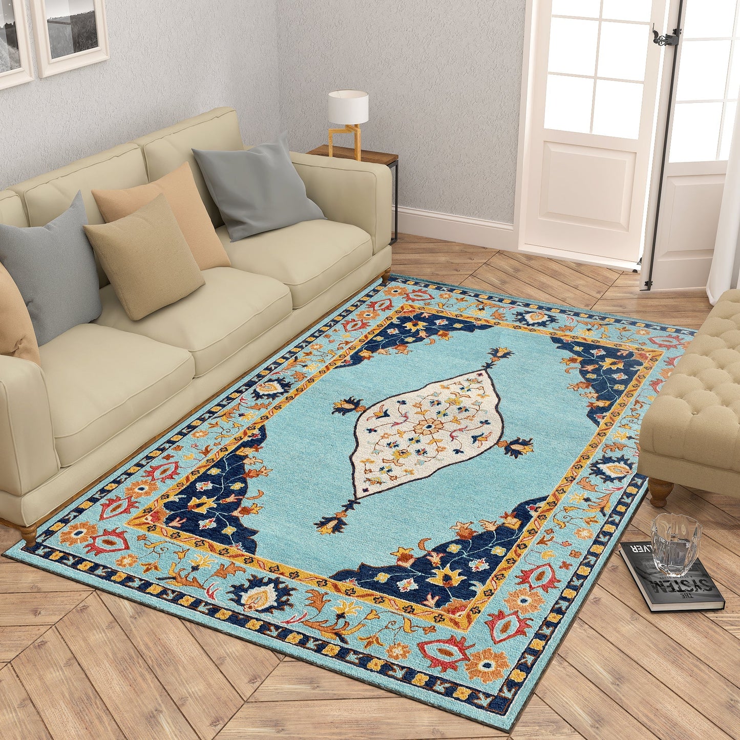 Premium Hand-Tufted Rug Made of 100% Wool - Aydin Sky - 5x8 Feet