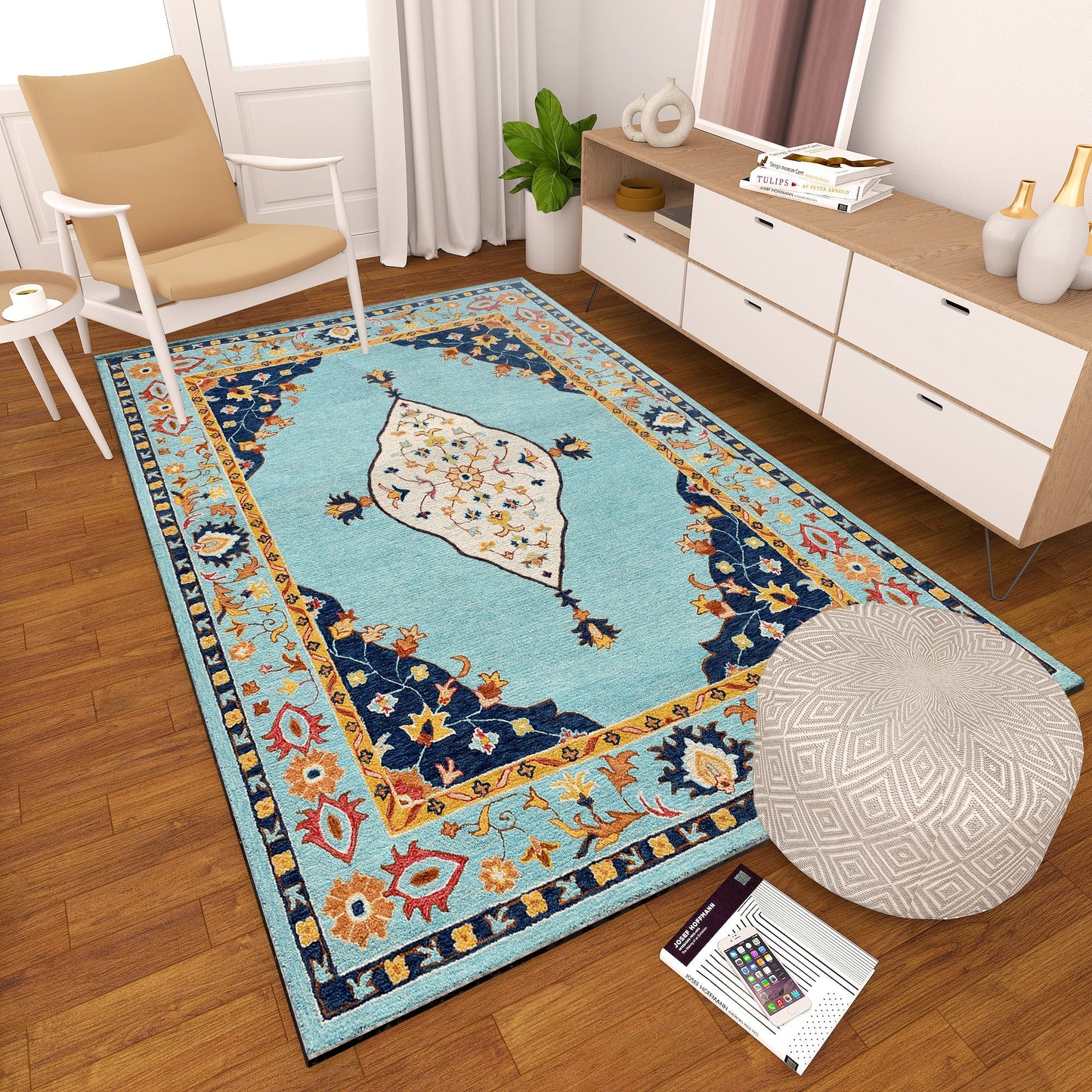 Premium Hand-Tufted Rug Made of 100% Wool - Aydin Sky - 5x8 Feet