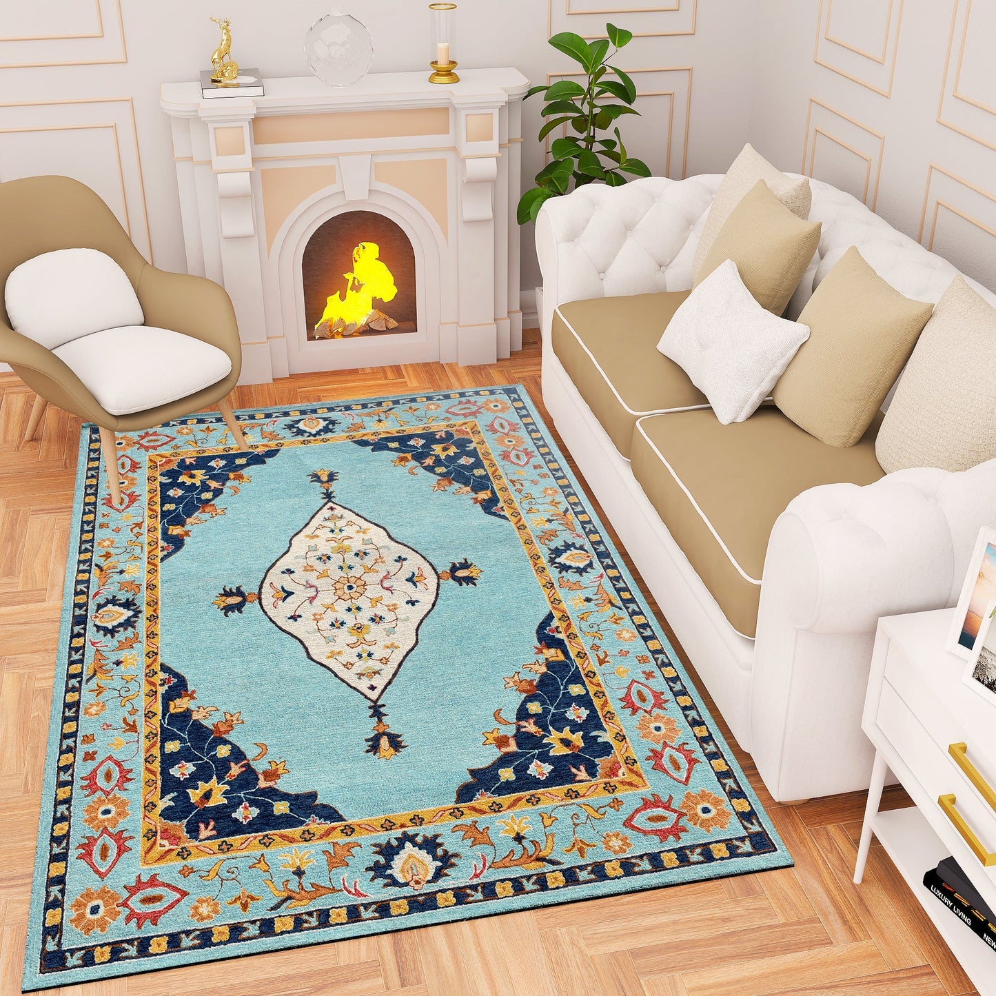 Premium Hand-Tufted Rug Made of 100% Wool - Aydin Sky - 5x8 Feet