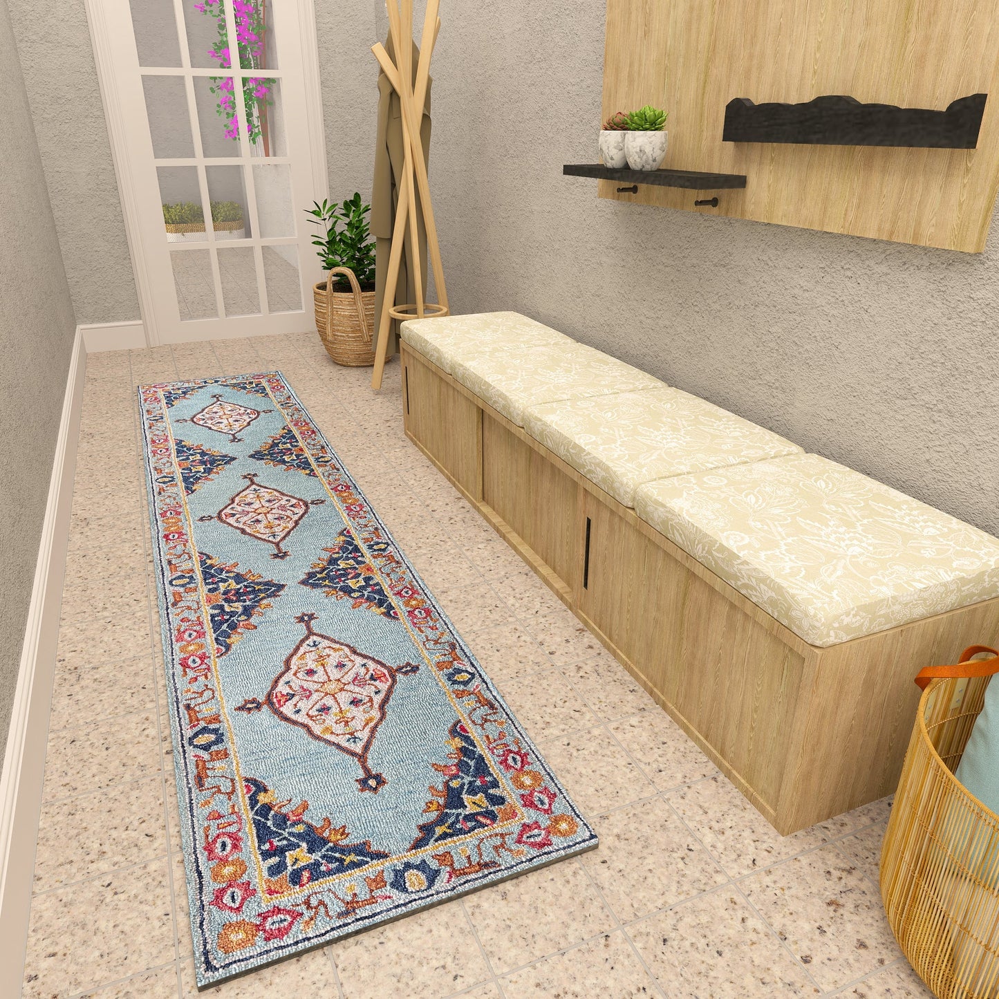 Premium Hand-Tufted Rug Made of 100% Wool - Aydin Sky - 2x6 Feet