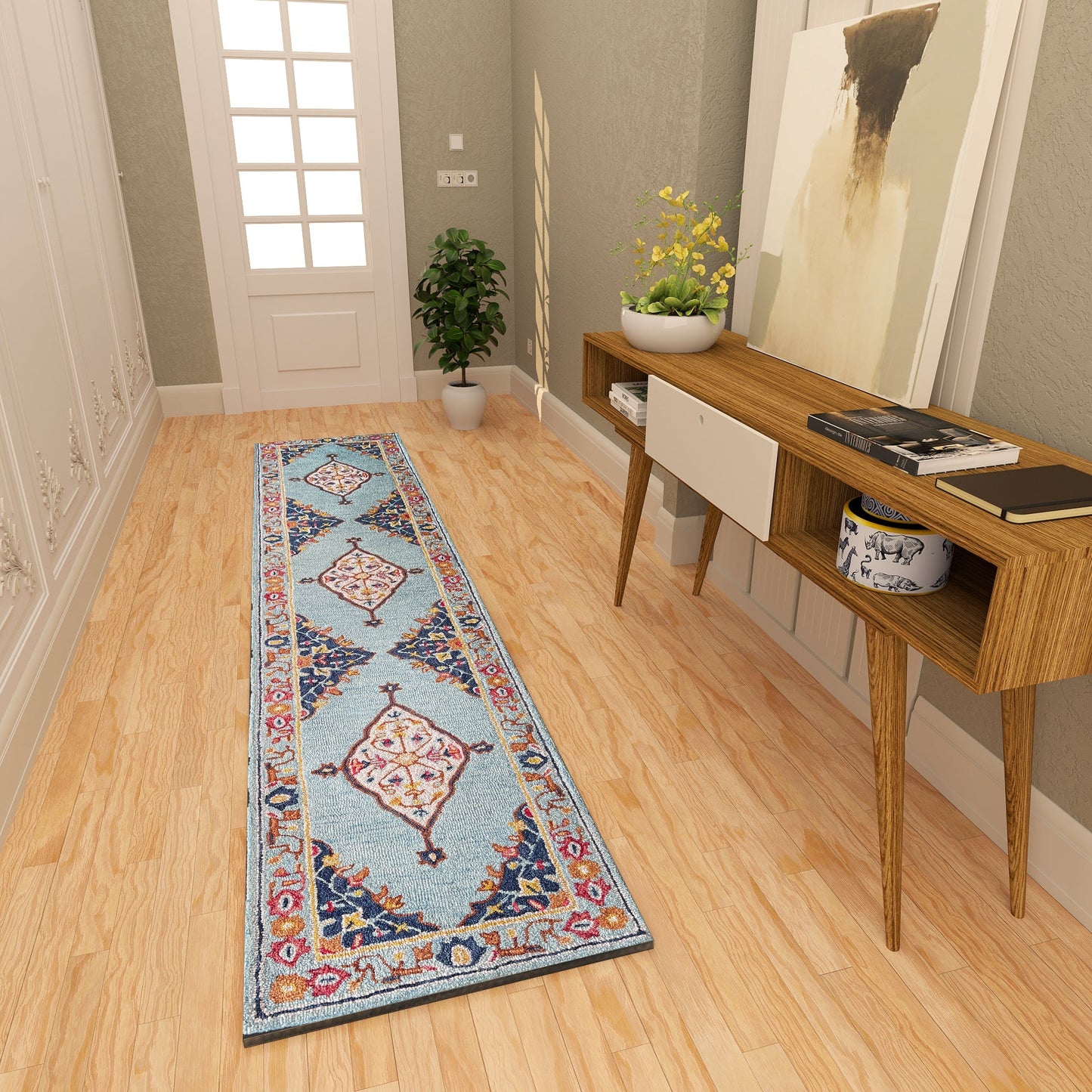 Premium Hand-Tufted Rug Made of 100% Wool - Aydin Sky - 2x8 Feet