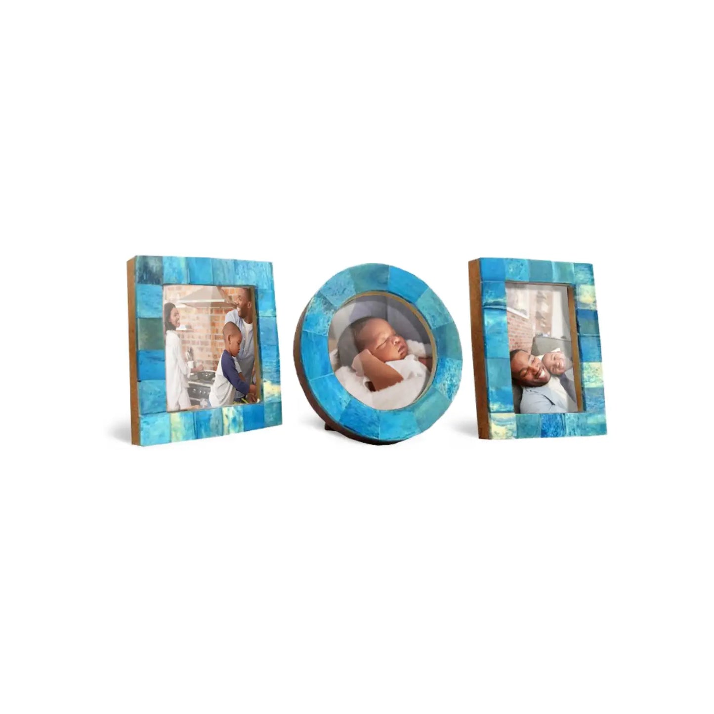 Baby Picture Frames Classic Bone Inlay in Turquoise, Set of 3