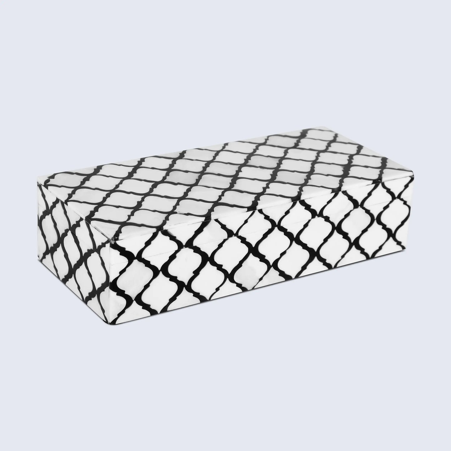 Moroccan Pattern Decorative Storage Box, Bone & Resin Inlay in 9 Sizes, Black & White