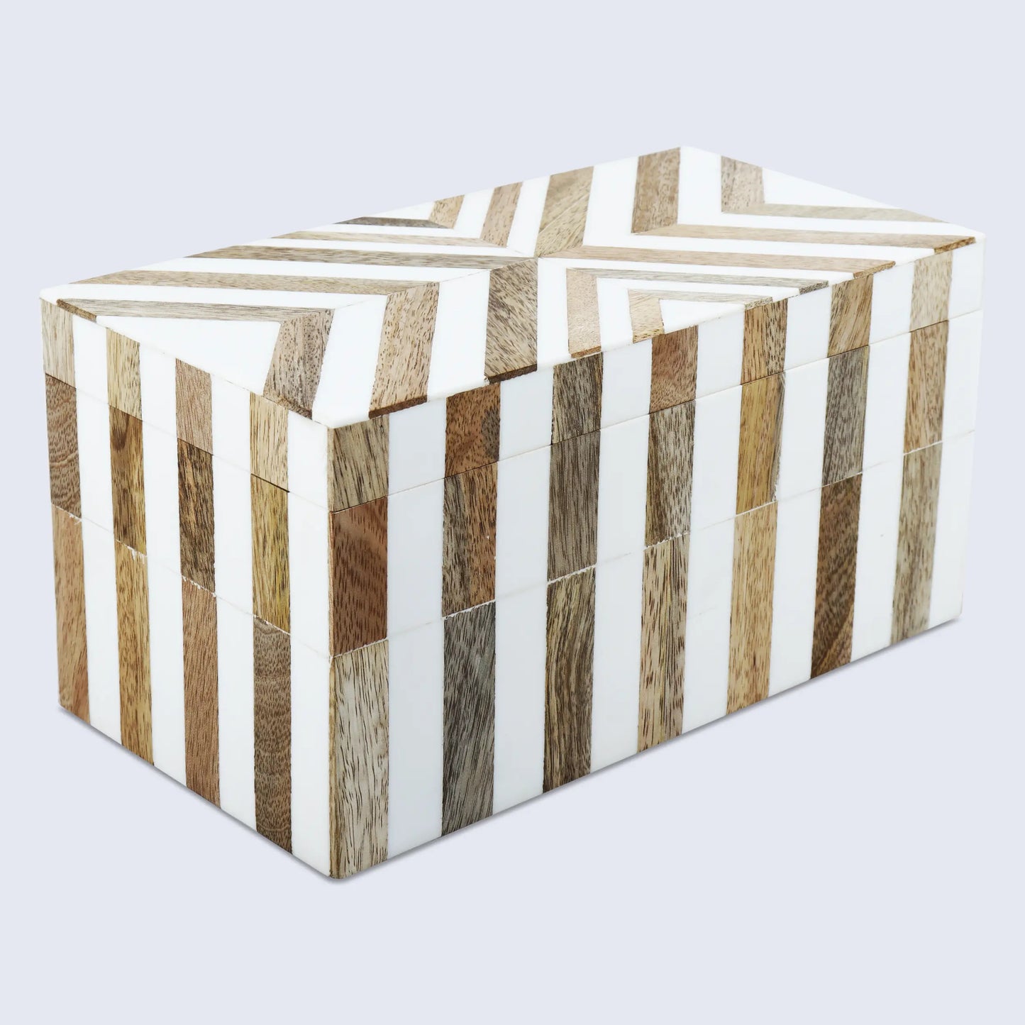 Marquet Chevron Resin & Wood Inlay Decorative Storage Box - 8 Sizes
