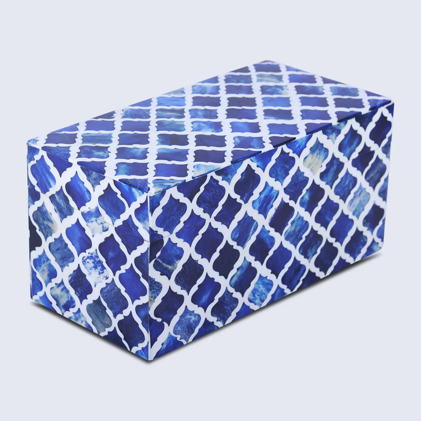 Moroccan Pattern Decorative Storage Box, Bone & Resin Inlay in 7 Sizes, Blue & White