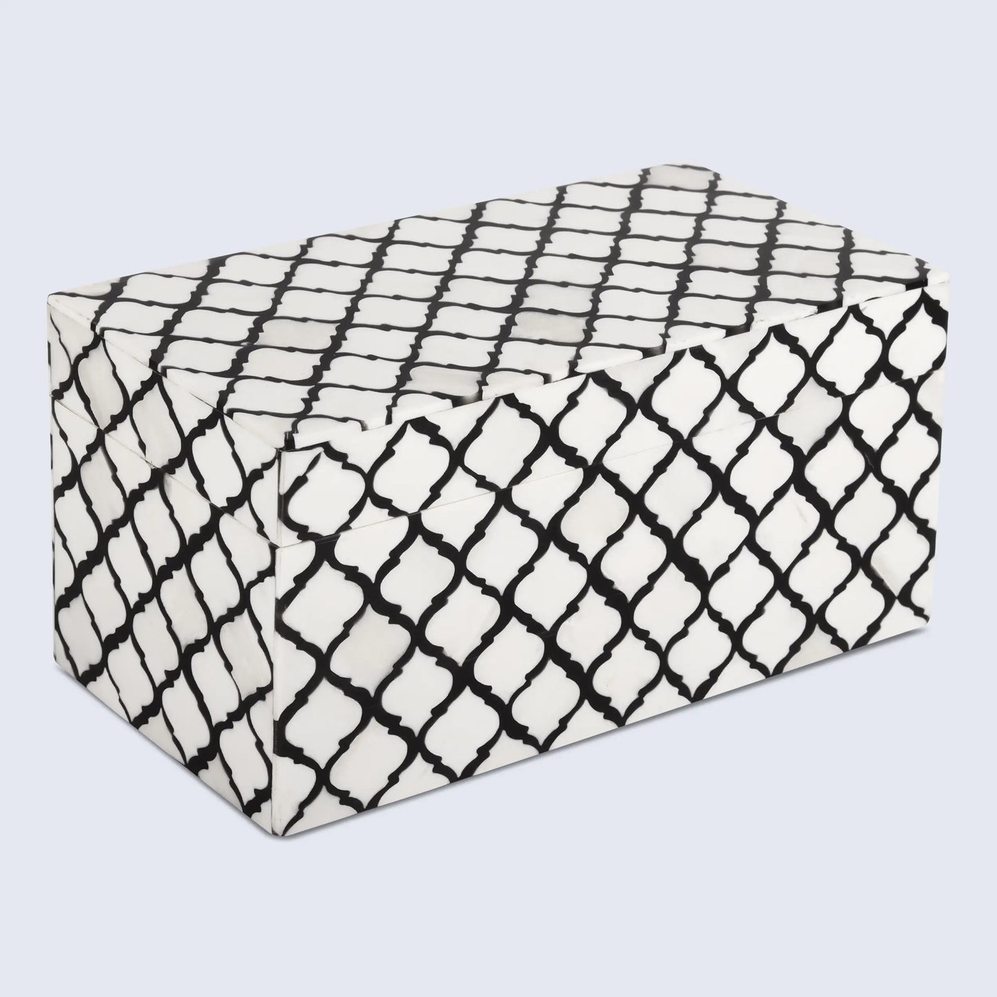Moroccan Pattern Decorative Storage Box, Bone & Resin Inlay in 9 Sizes, Black & White