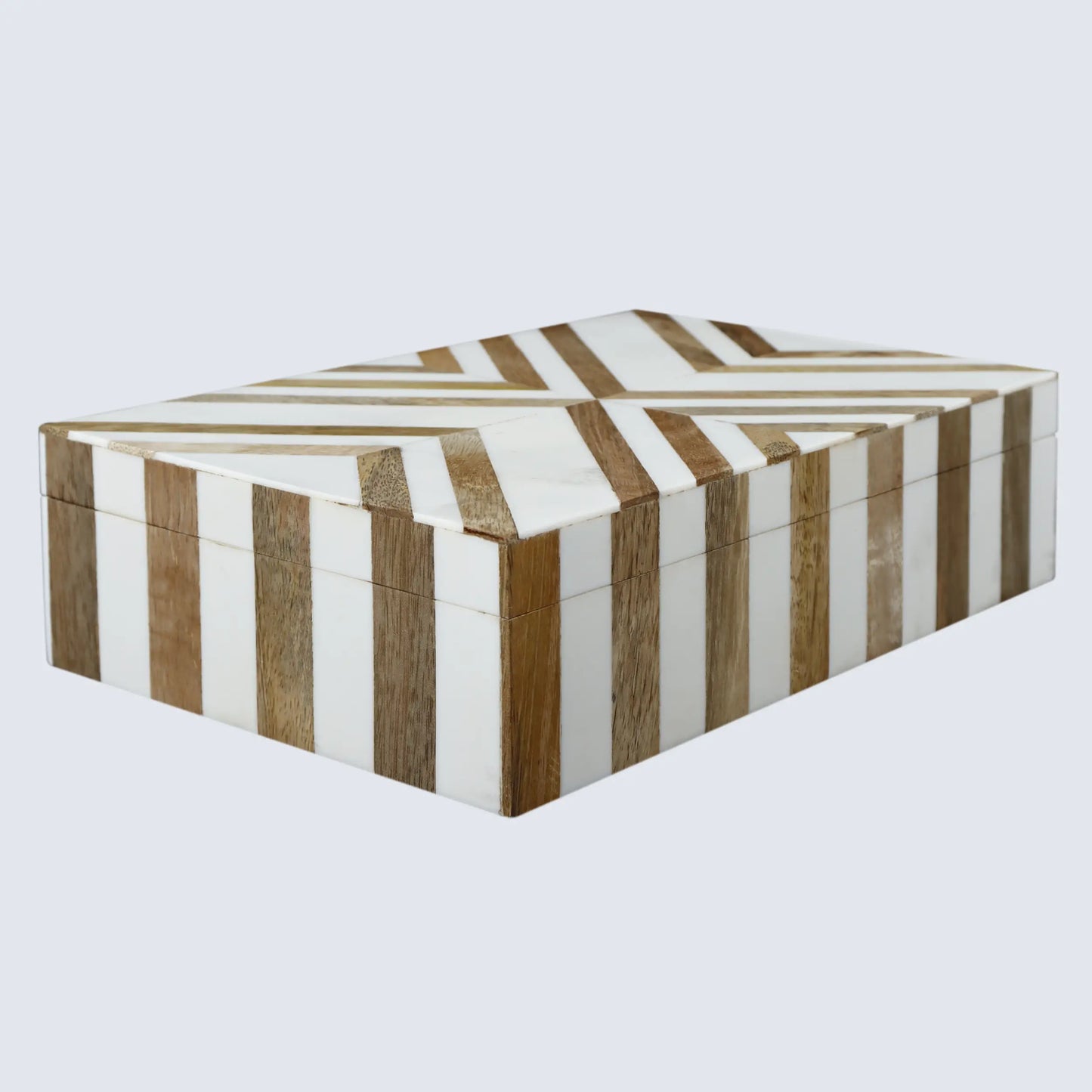 Marquet Chevron Resin & Wood Inlay Decorative Storage Box - 8 Sizes