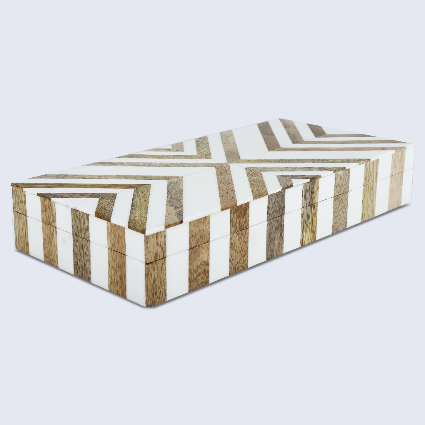 Marquet Chevron Resin & Wood Inlay Decorative Storage Box - 8 Sizes