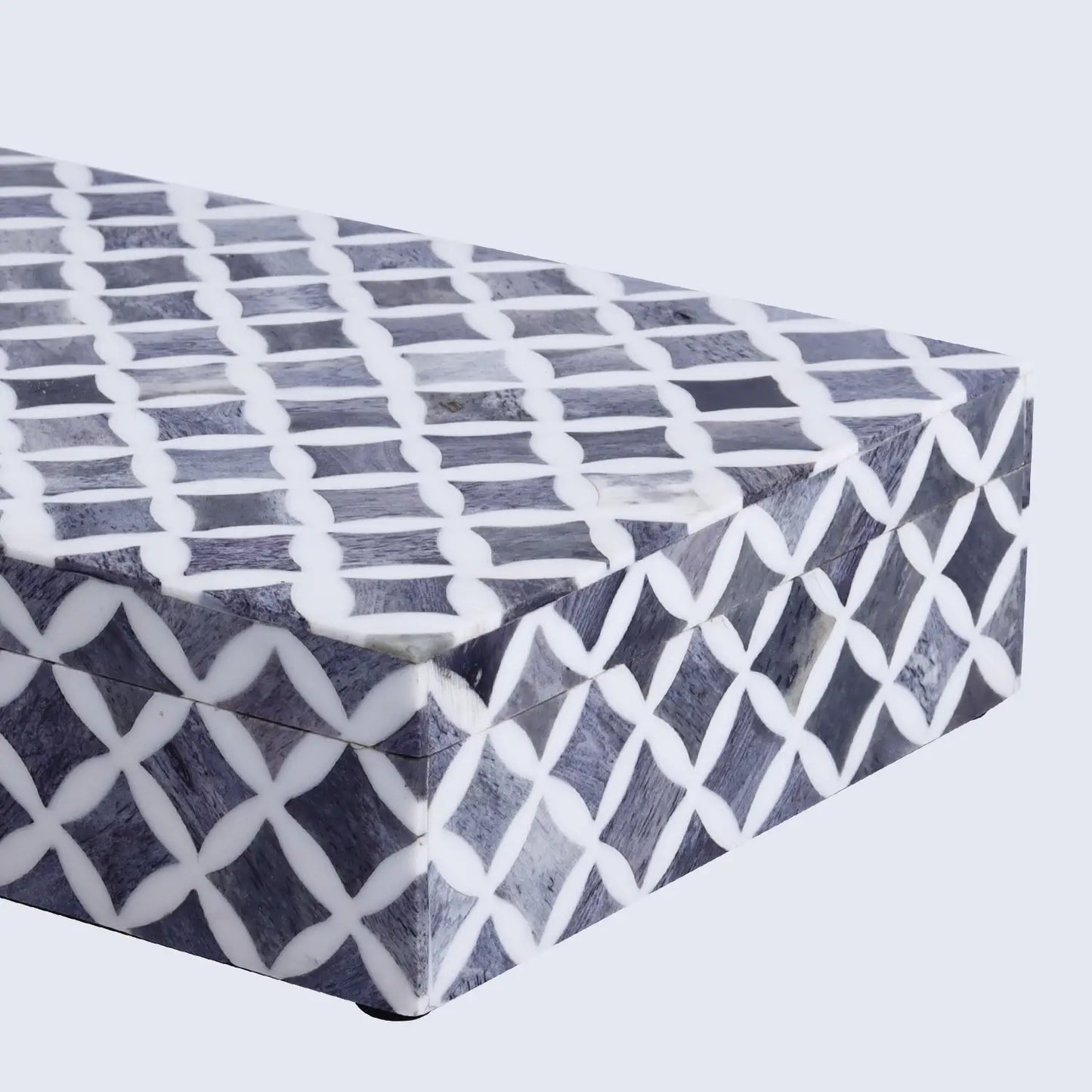 Star Pattern Decorative Storage Box, Bone & Resin Inlay in 7 Sizes, Grey