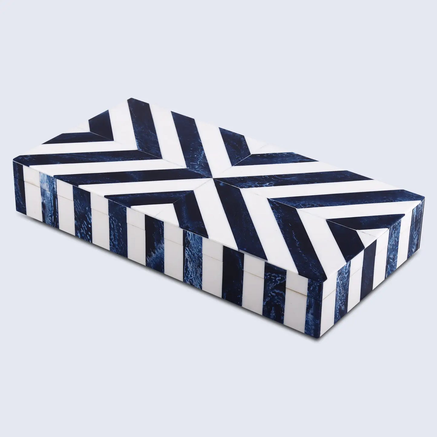 Chevron Pattern Decorative Storage Box, Bone Inlay in 6 Sizes, Blue & White
