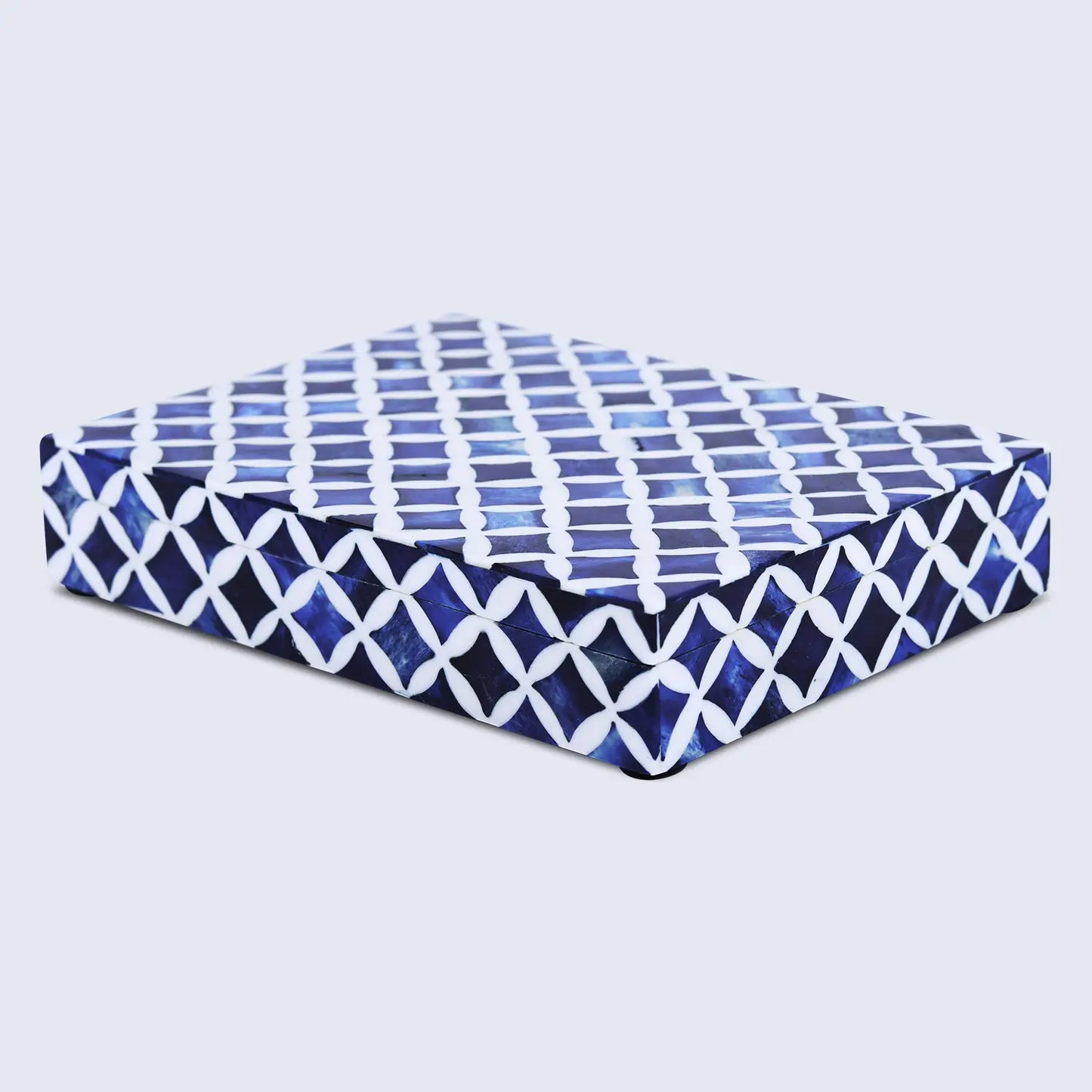 Star Pattern Decorative Storage Box, Bone & Resin Inlay in 7 Sizes, Blue