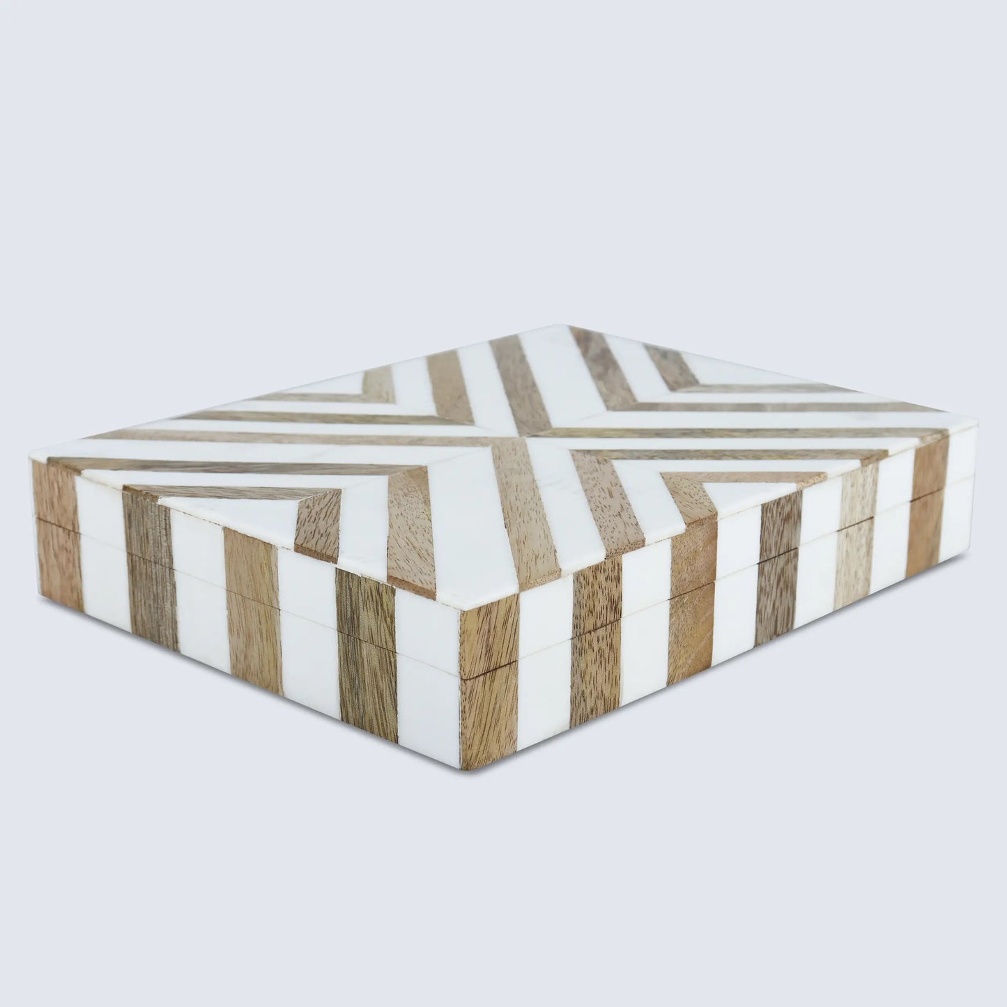 Marquet Chevron Resin & Wood Inlay Decorative Storage Box - 8 Sizes