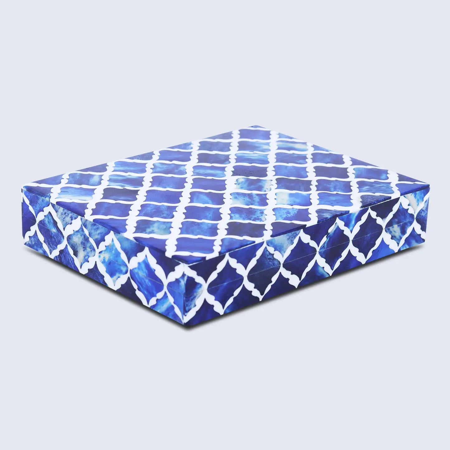 Moroccan Pattern Decorative Storage Box, Bone & Resin Inlay in 7 Sizes, Blue & White