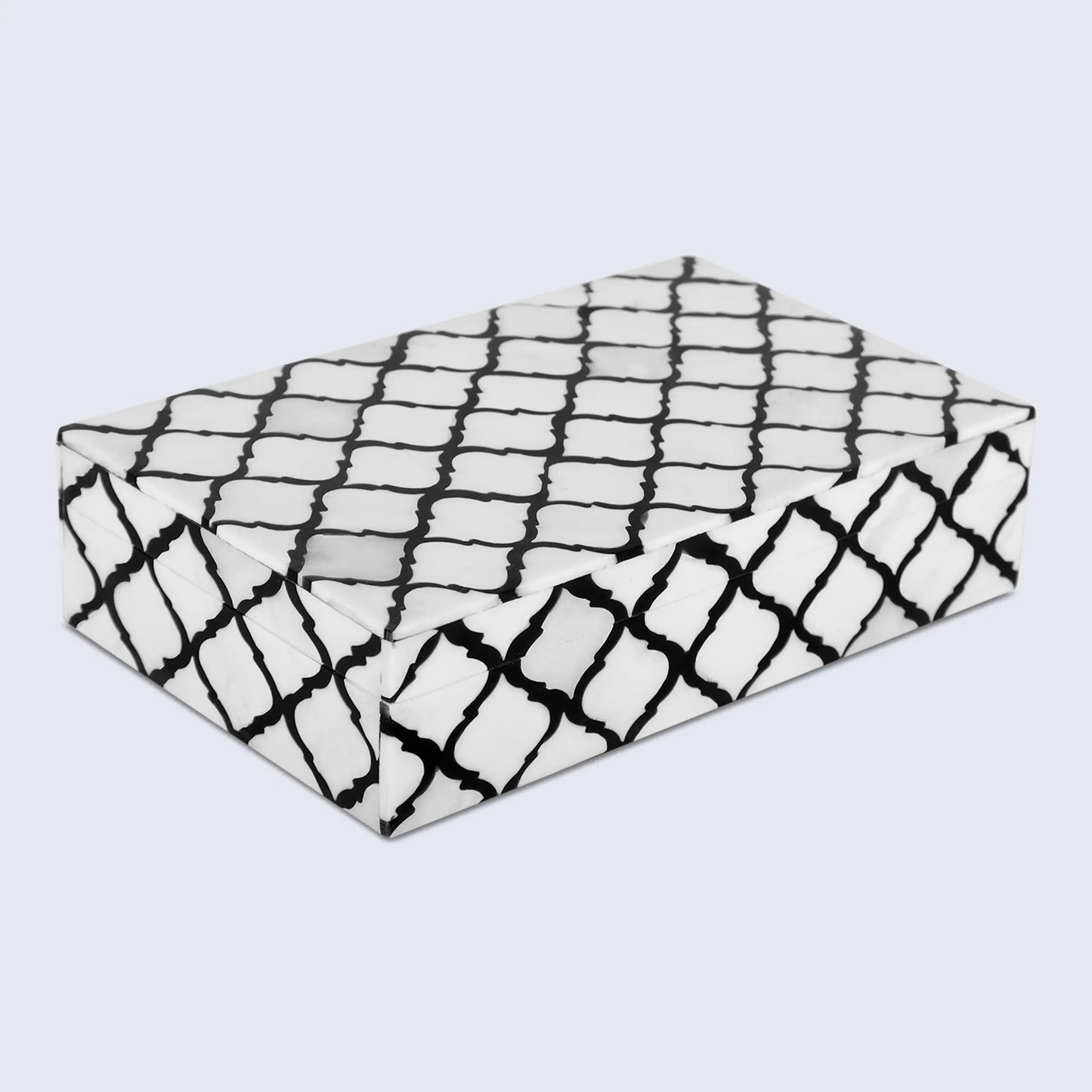 Moroccan Pattern Decorative Storage Box, Bone & Resin Inlay in 9 Sizes, Black & White