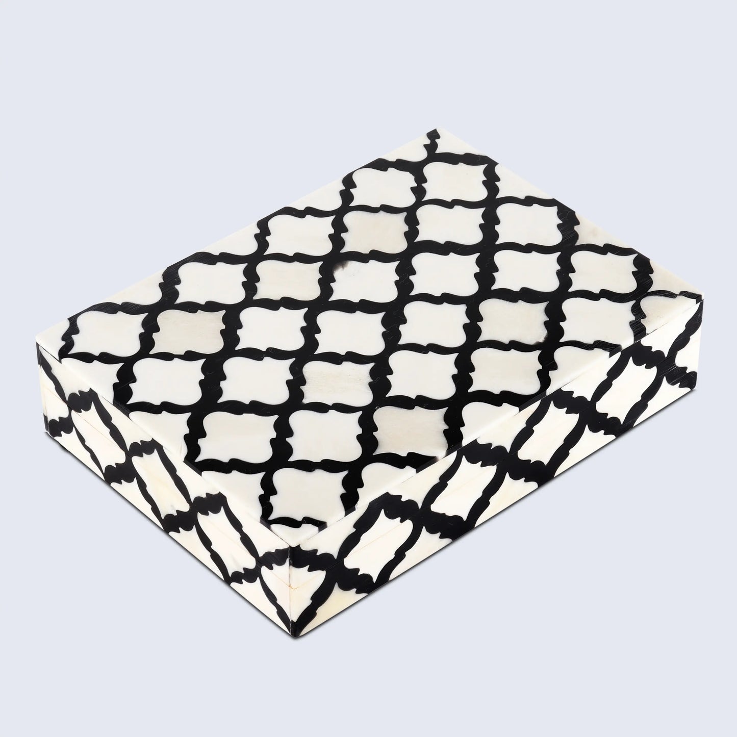 Moroccan Pattern Decorative Storage Box, Bone & Resin Inlay in 9 Sizes, Black & White