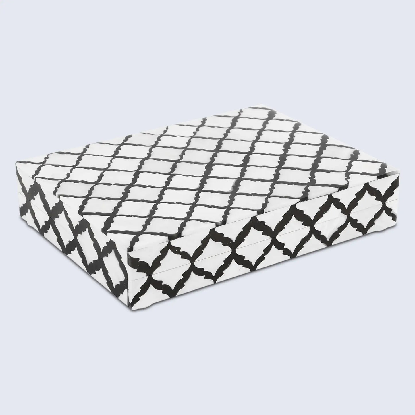 Moroccan Pattern Decorative Storage Box, Bone & Resin Inlay in 9 Sizes, Black & White