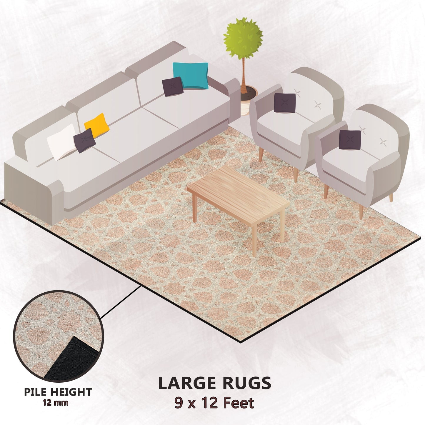 Premium Hand-Tufted Rug Made of 100% Wool - Blush Zellig - 9x12 Feet