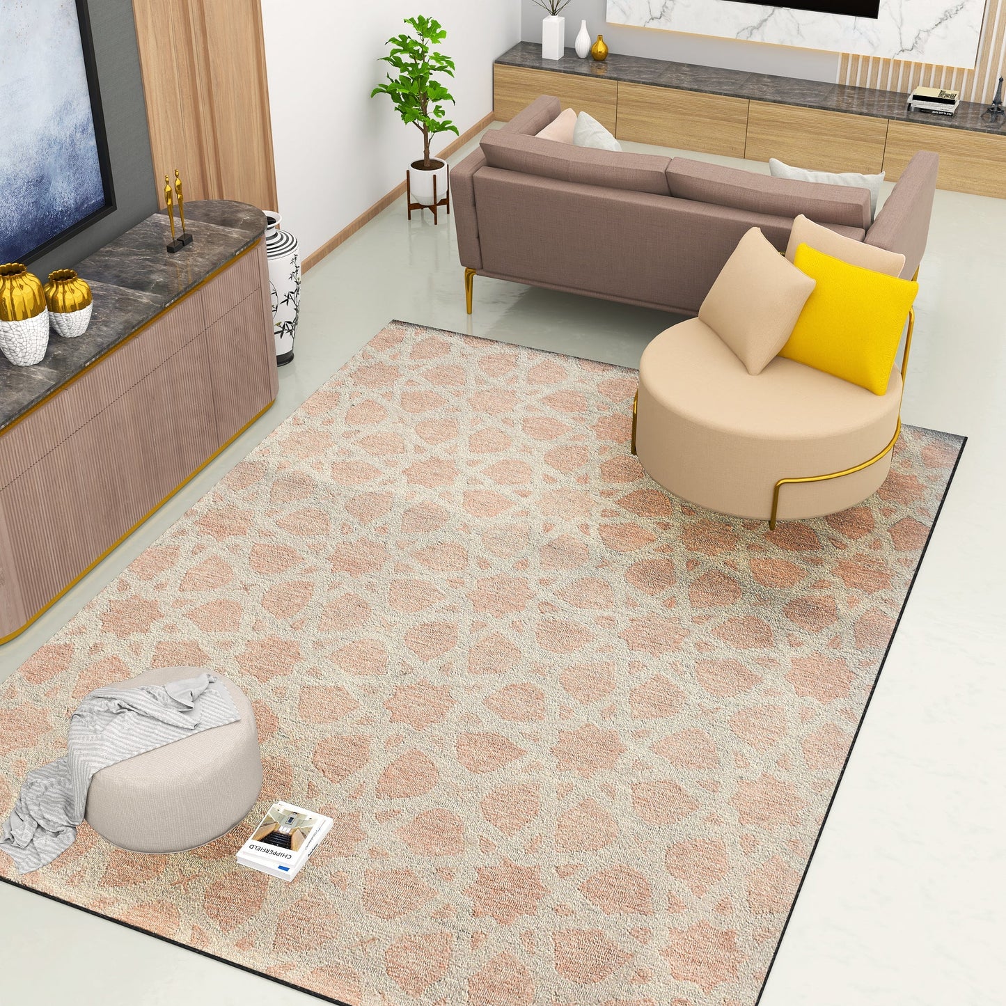 Premium Hand-Tufted Rug Made of 100% Wool - Blush Zellig - 8x10 Feet
