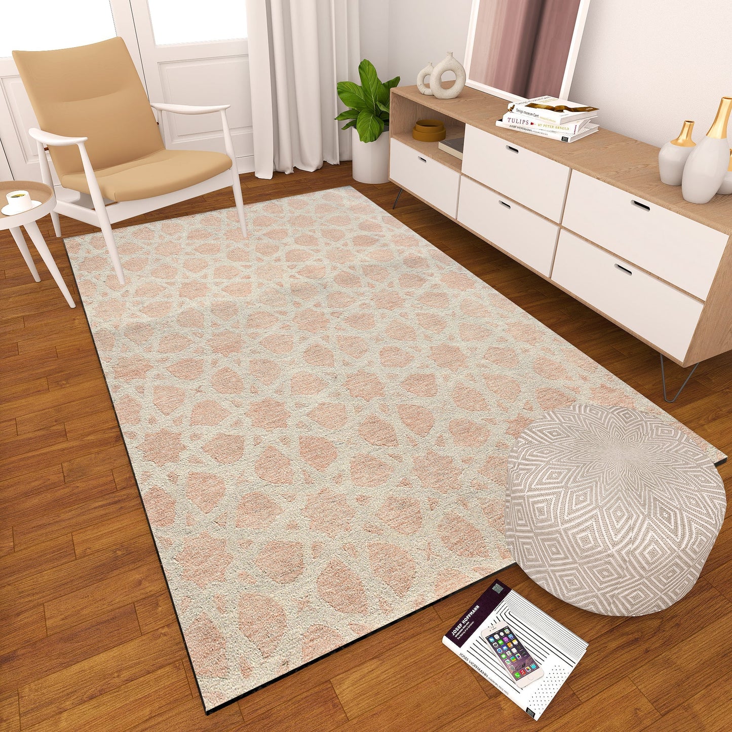 Premium Hand-Tufted Rug Made of 100% Wool - Blush Zellig - 4x6 Feet