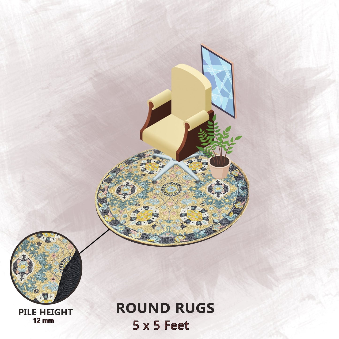 Premium Hand-Tufted Rug Made of 100% Wool - Cankiri Garden - 5x5 Feet