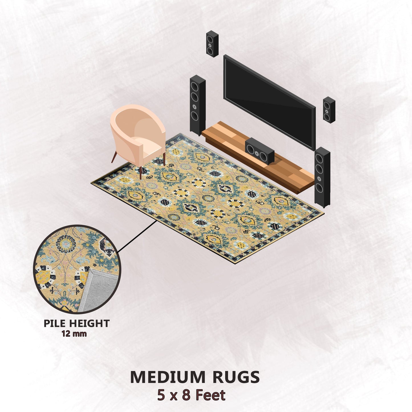 Premium Hand-Tufted Rug Made of 100% Wool - Cankiri Garden - 5x8 Feet