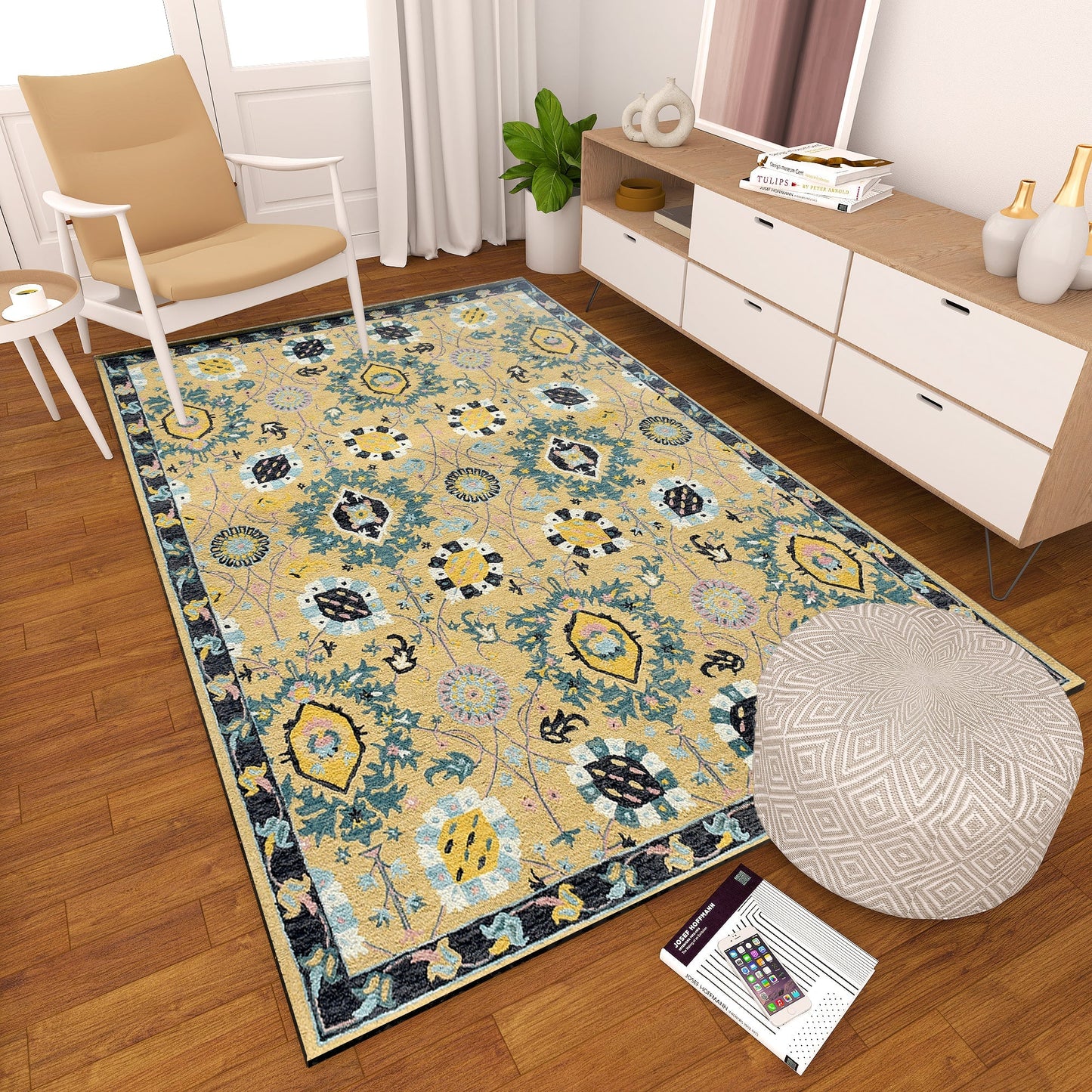 Premium Hand-Tufted Rug Made of 100% Wool - Cankiri Garden - 5x8 Feet