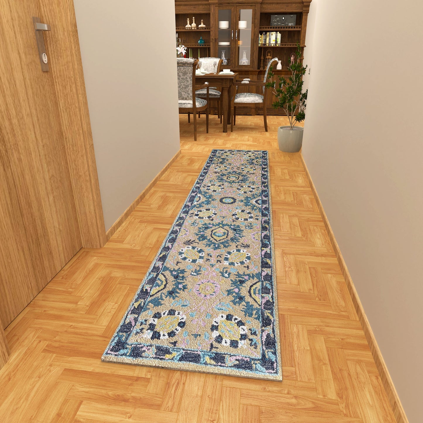 Premium Hand-Tufted Rug Made of 100% Wool - Cankiri Garden - 2x10 Feet