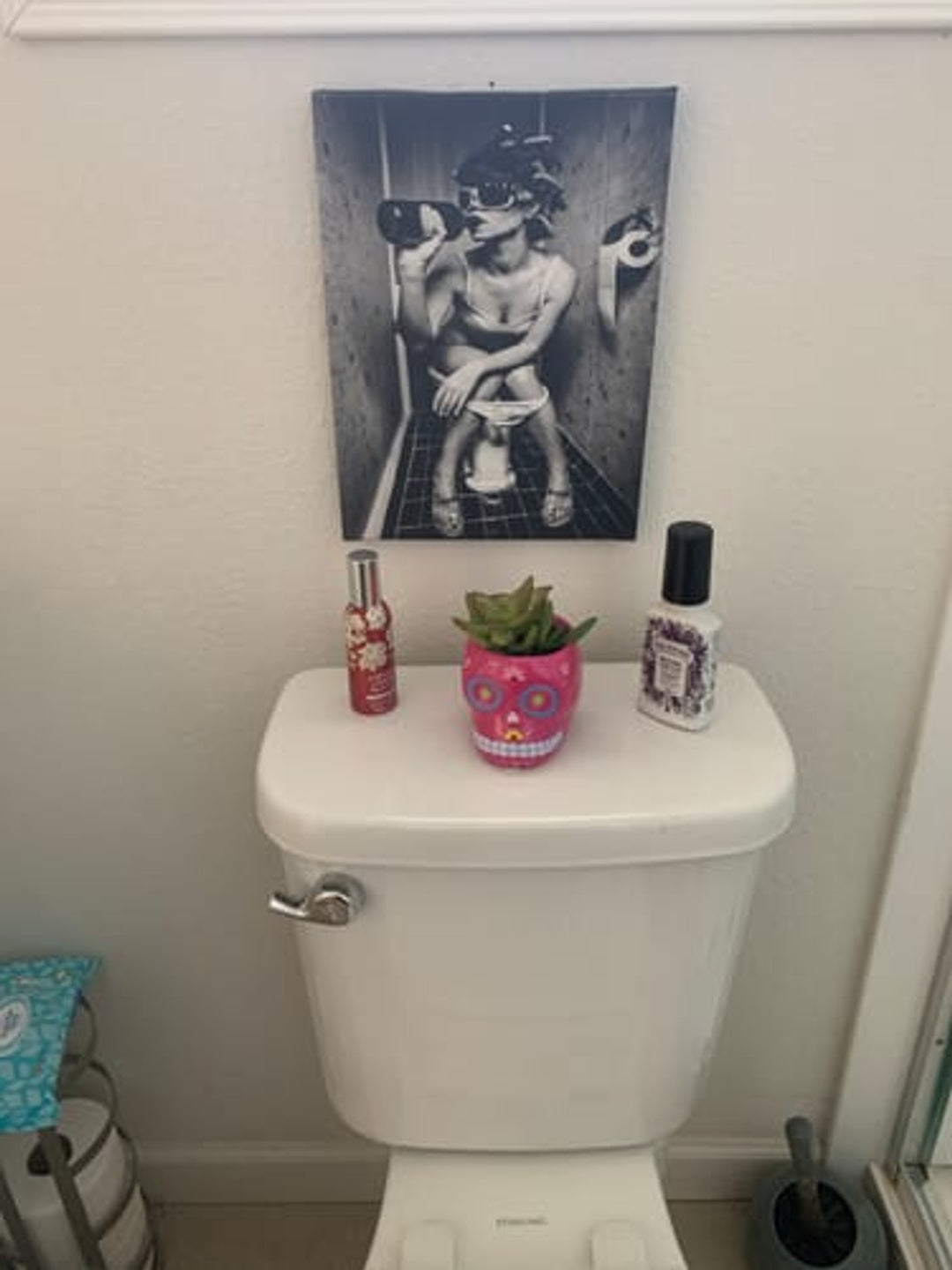 Funny Bathroom Art - Drinking on Toilet Poster in Black and White | Quirky Bathroom Decor