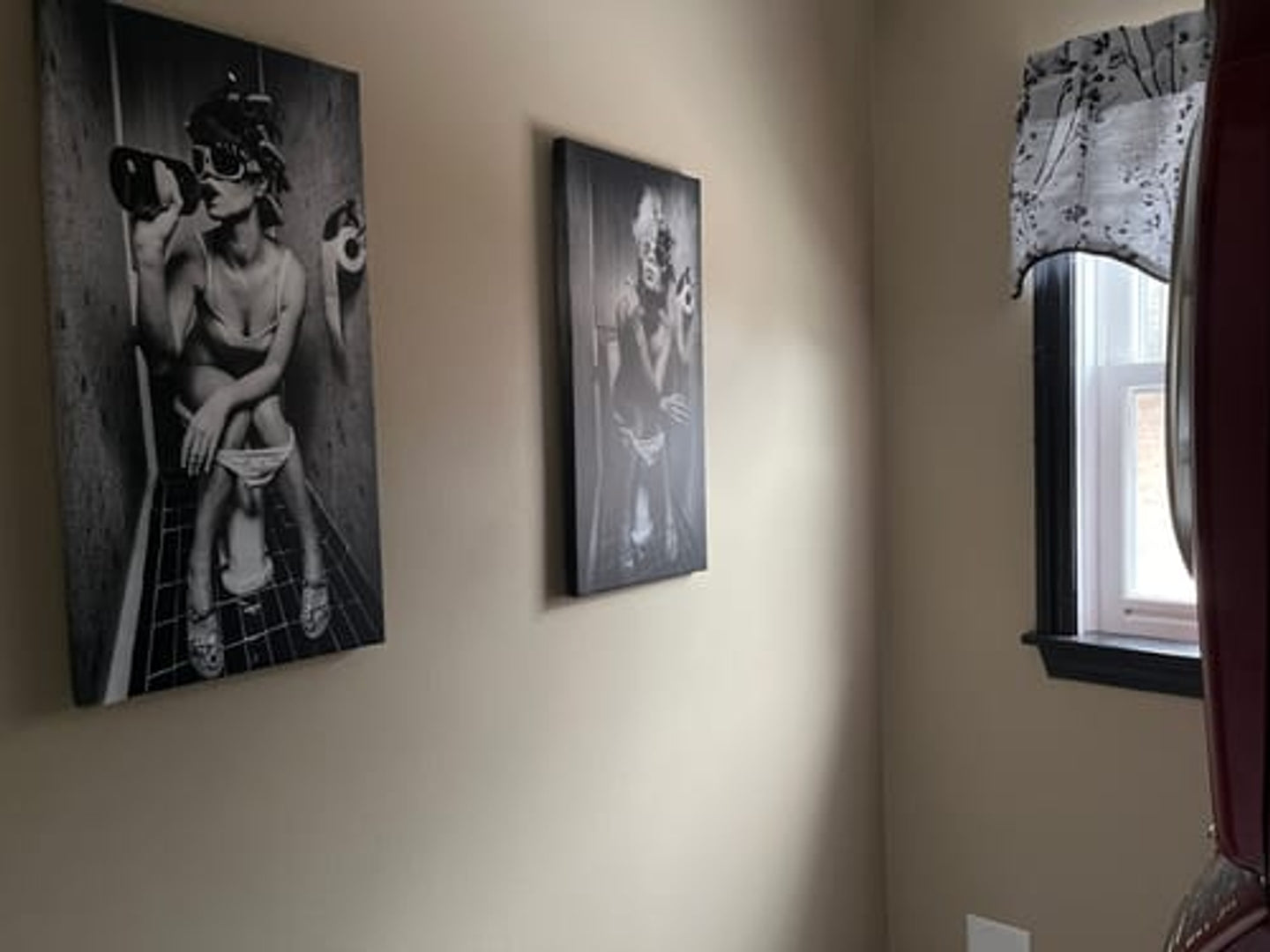 Funny Bathroom Art - Drinking on Toilet Poster in Black and White | Quirky Bathroom Decor