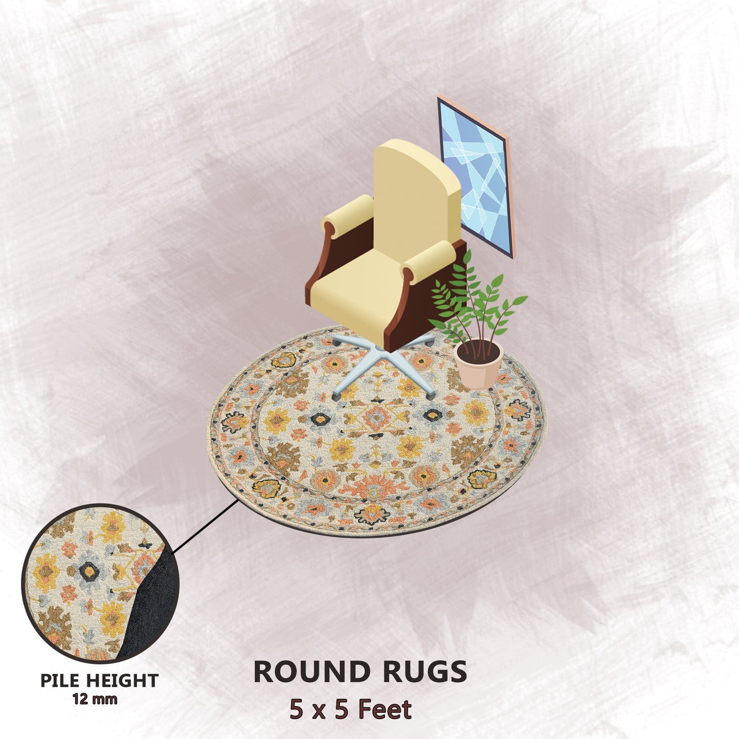 Premium Hand-Tufted Rug Made of 100% Wool - Flora Meadow - 5x5 Feet