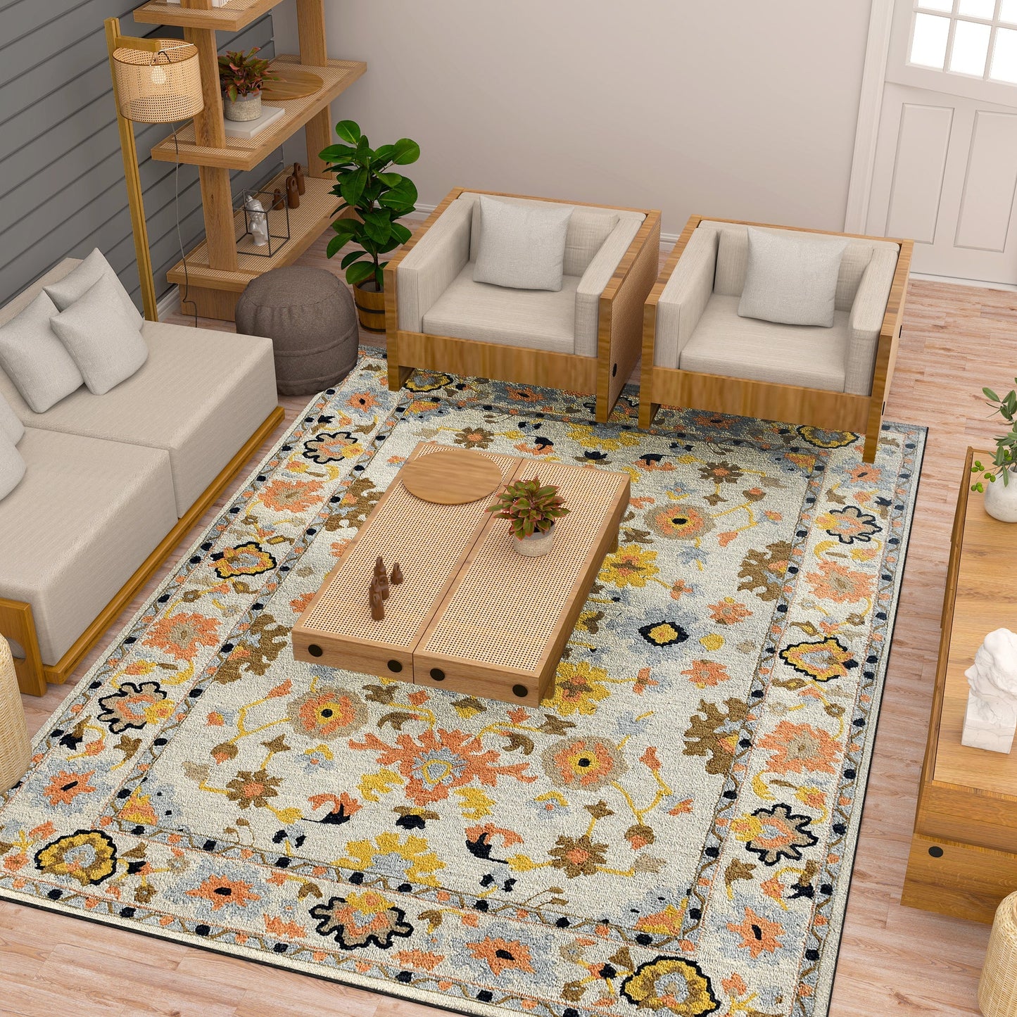 Premium Hand-Tufted Rug Made of 100% Wool - Flora Meadow - 9x12 Feet