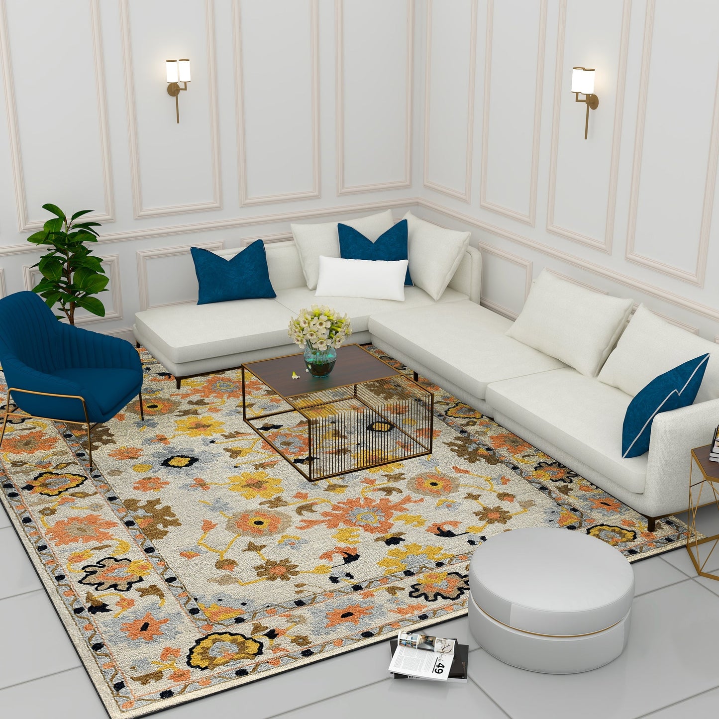 Premium Hand-Tufted Rug Made of 100% Wool - Flora Meadow - 9x12 Feet