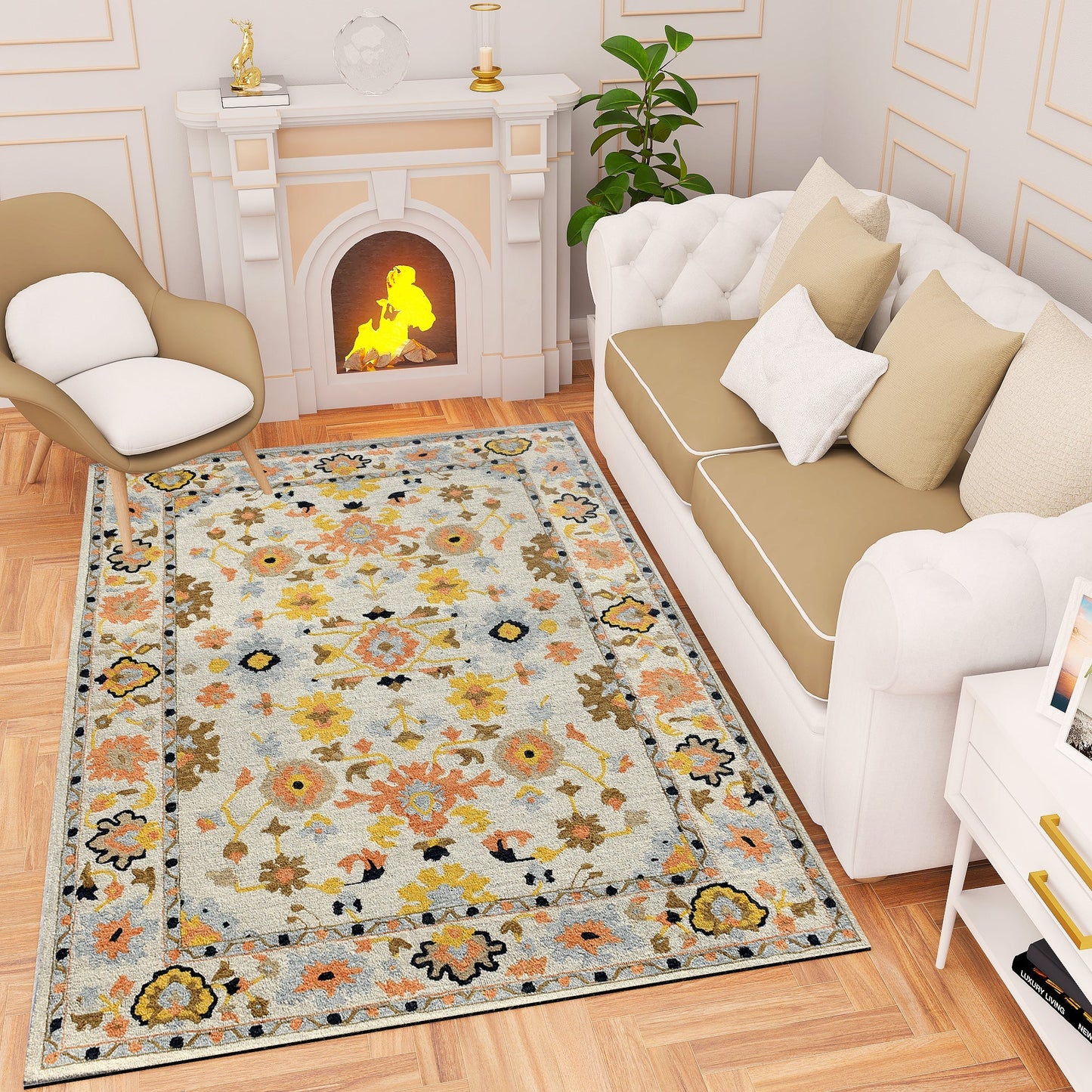 Premium Hand-Tufted Rug Made of 100% Wool - Flora Meadow - 3x5 Feet