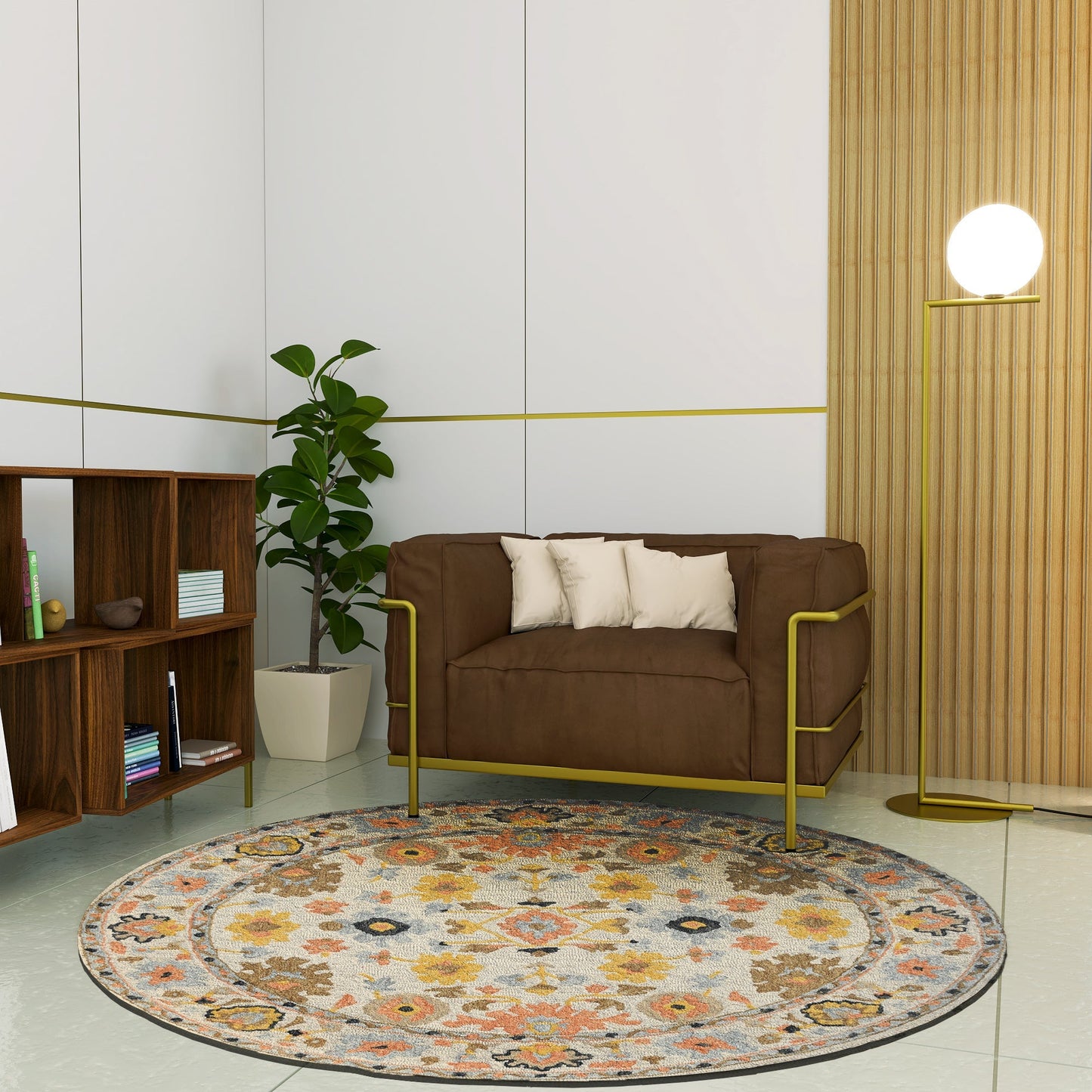 Premium Hand-Tufted Rug Made of 100% Wool - Flora Meadow - 5x5 Feet