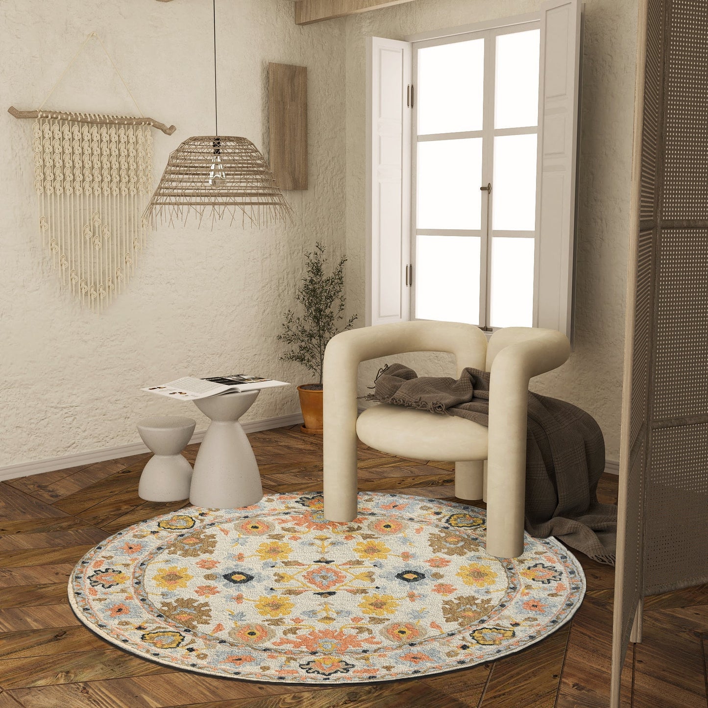 Premium Hand-Tufted Rug Made of 100% Wool - Flora Meadow - 5x5 Feet