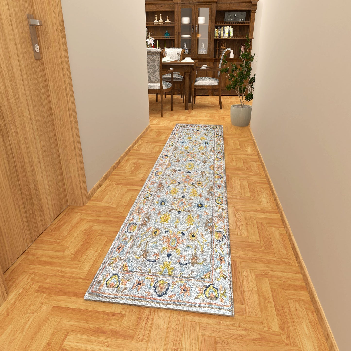 Premium Hand-Tufted Rug Made of 100% Wool - Flora Meadow - 2x8 Feet