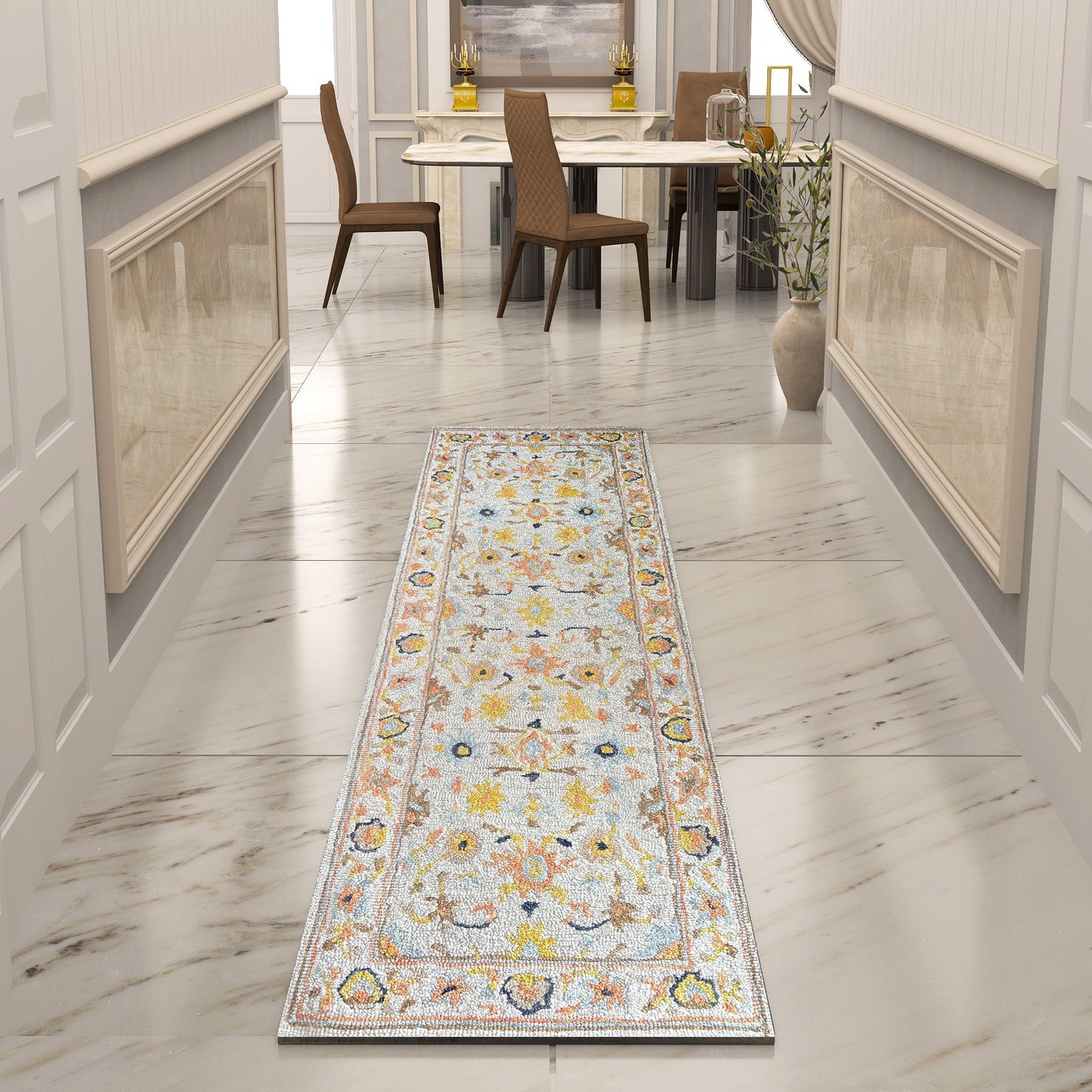 Premium Hand-Tufted Rug Made of 100% Wool - Flora Meadow - 2x8 Feet