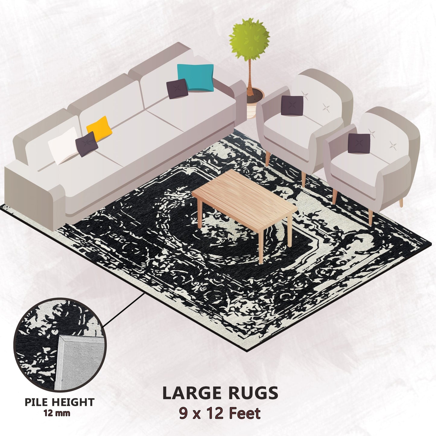 Premium Hand-Tufted Rug Made of 100% Wool - Giovanni - 9x12 Feet
