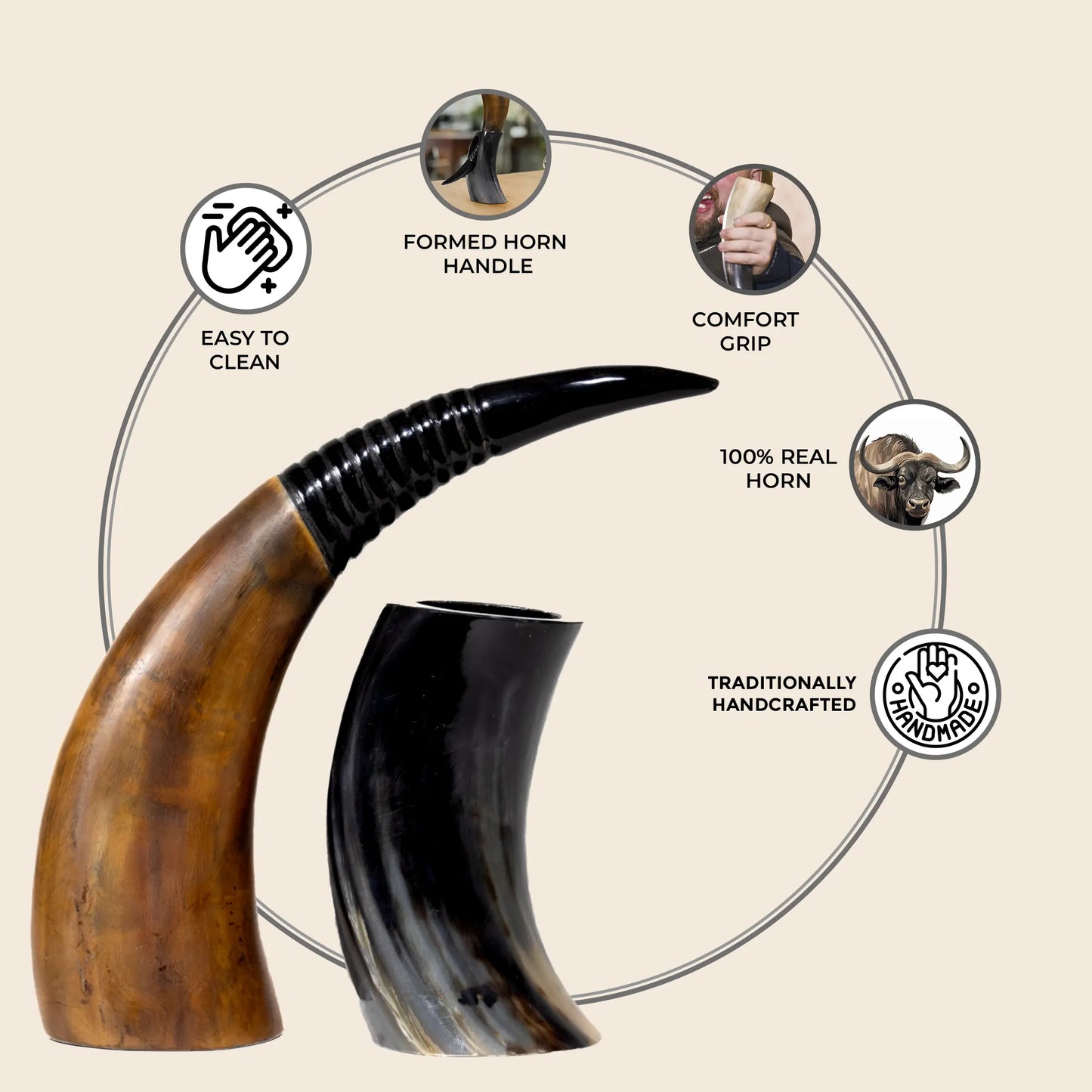 Drinking Horn with Stand - Holds Upto 16 oz, Auger