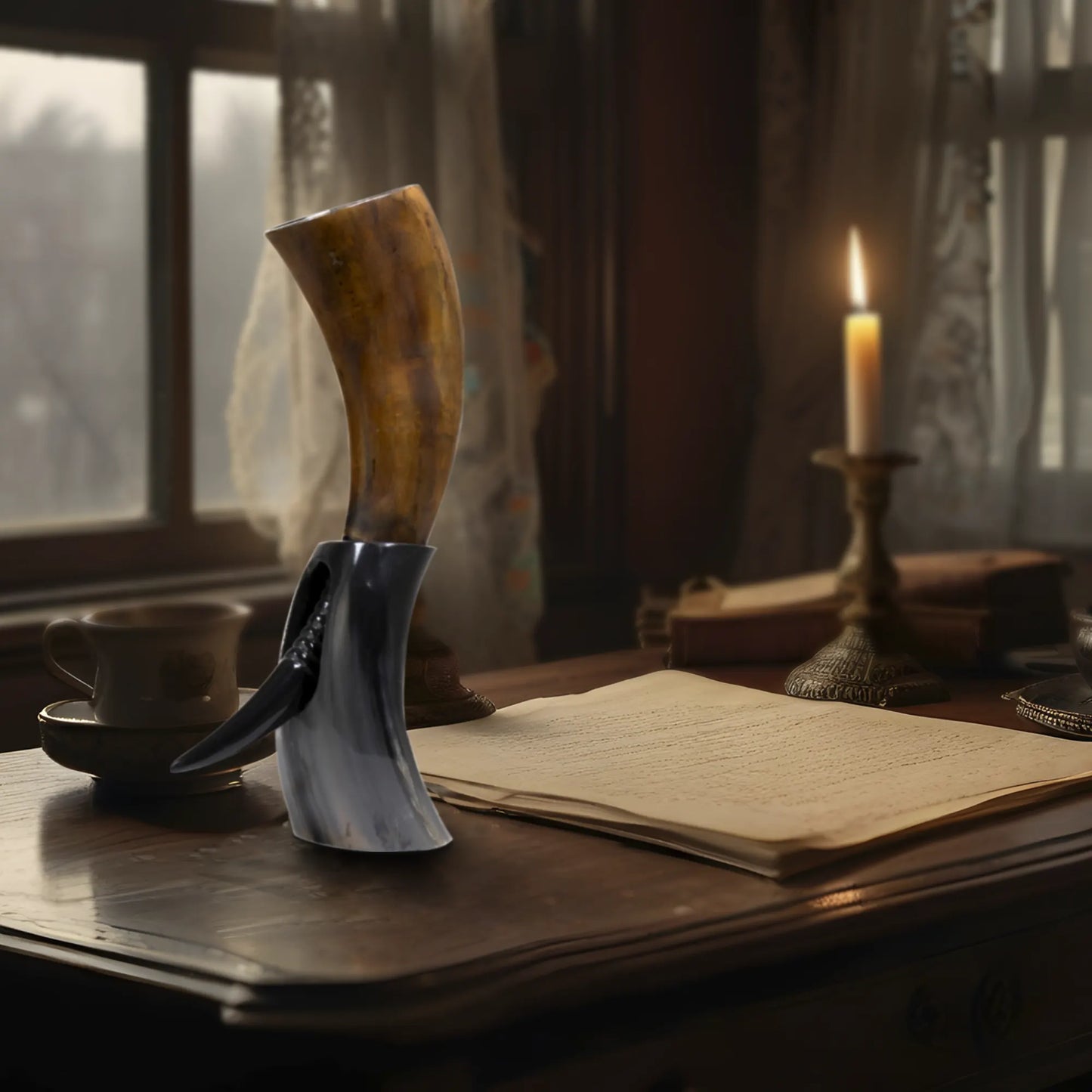 Drinking Horn with Stand - Holds Upto 16 oz, Auger