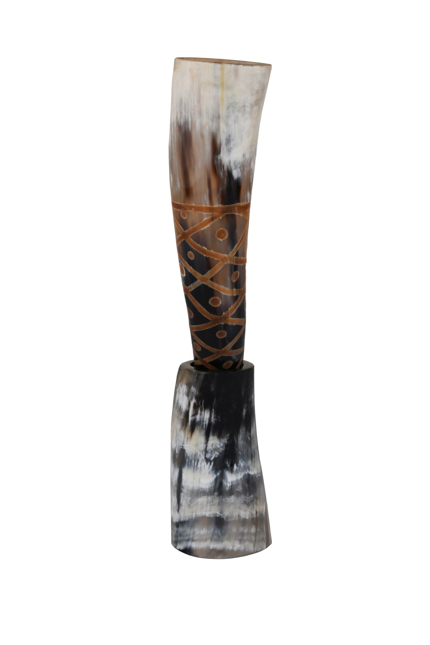 Drinking Horn with Stand Pack 2 - Holds Upto 10 oz, Natural
