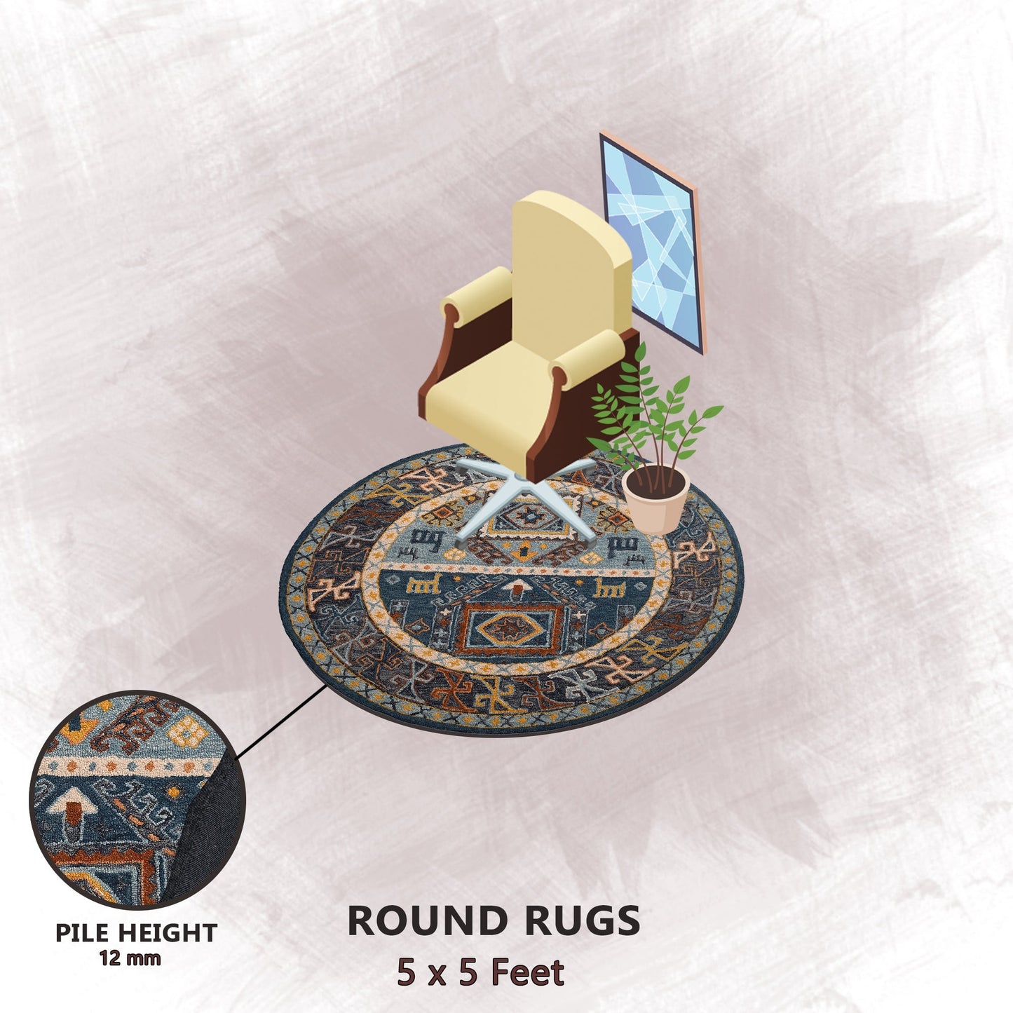 Premium Hand-Tufted Rug Made of 100% Wool - Inca Fable - 5x5 Feet
