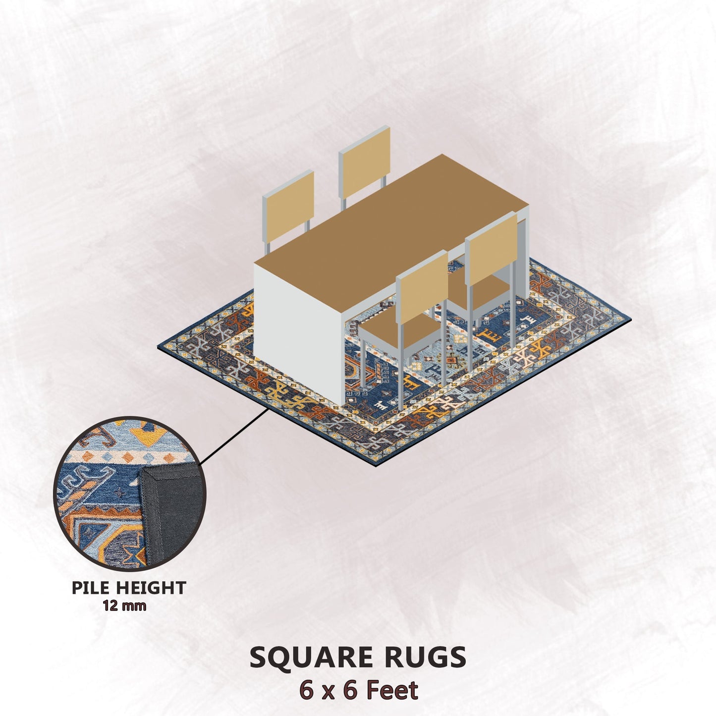 Premium Hand-Tufted Rug Made of 100% Wool - Inca Fable - 6x6 Feet